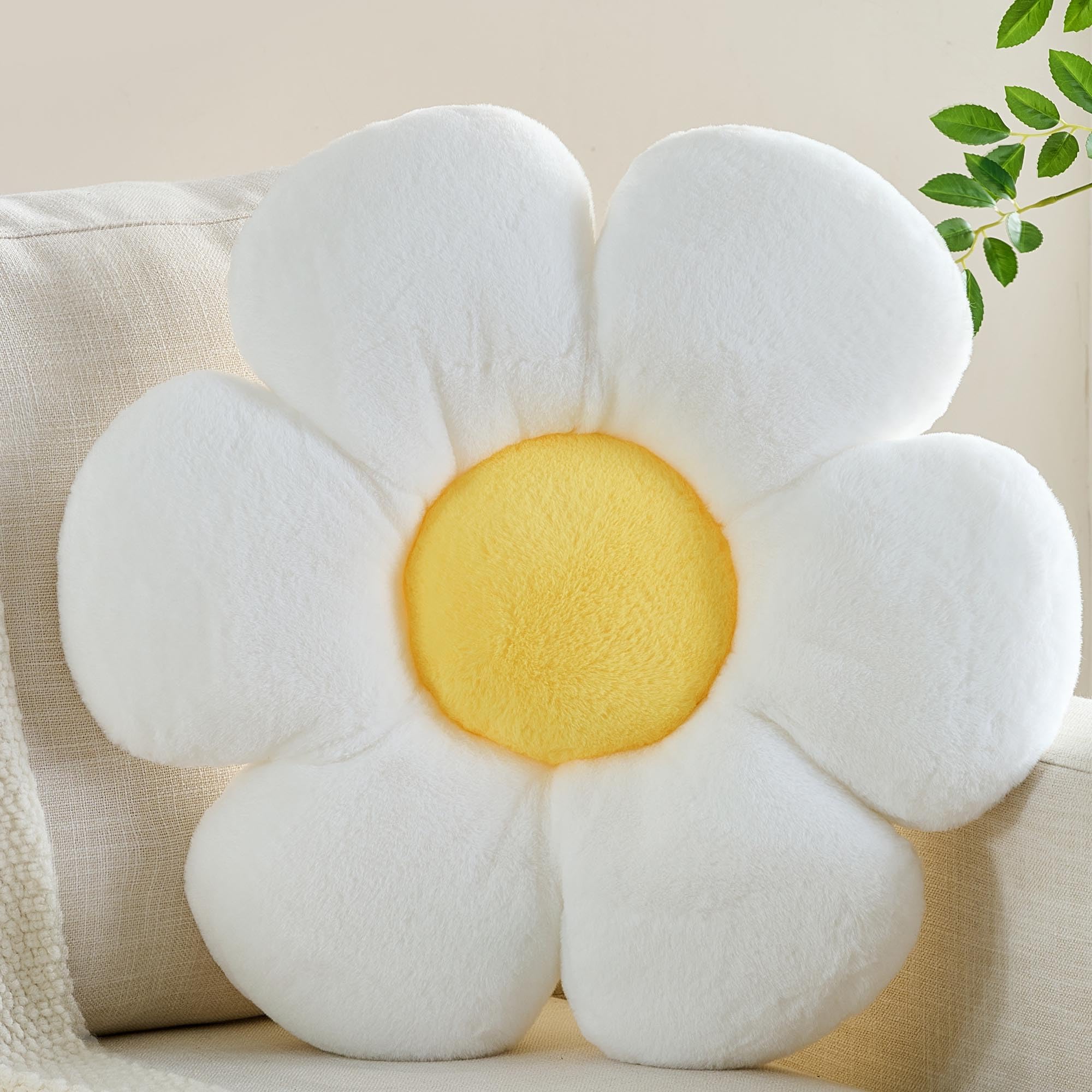 CANGHI Flower Pillow, White Yellow 15.7 inch Flower Shaped Throw Pillows Daisy Plush Pillow Floor Pillows Seat Cushion Cute Aesthetic Decorative Throw