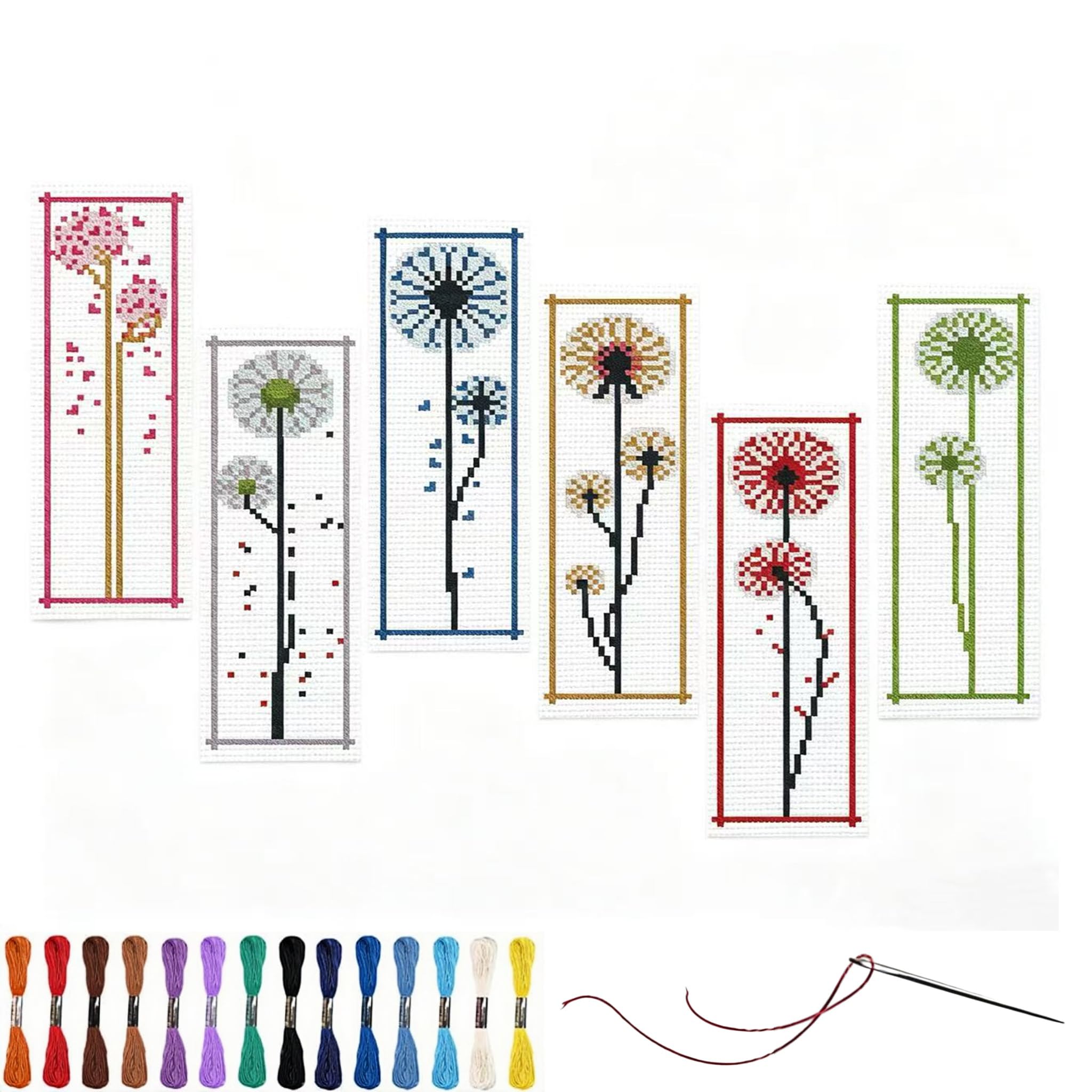 YEESAM ART 6 Pack Cross Stitch Bookmarks Kits Pre Printed for Adults & Beginners The Language of Flowers, 11ct DIY Stamped Cross-Stitch Embroidery Bookmark Making Kit for Gift 47x28cm