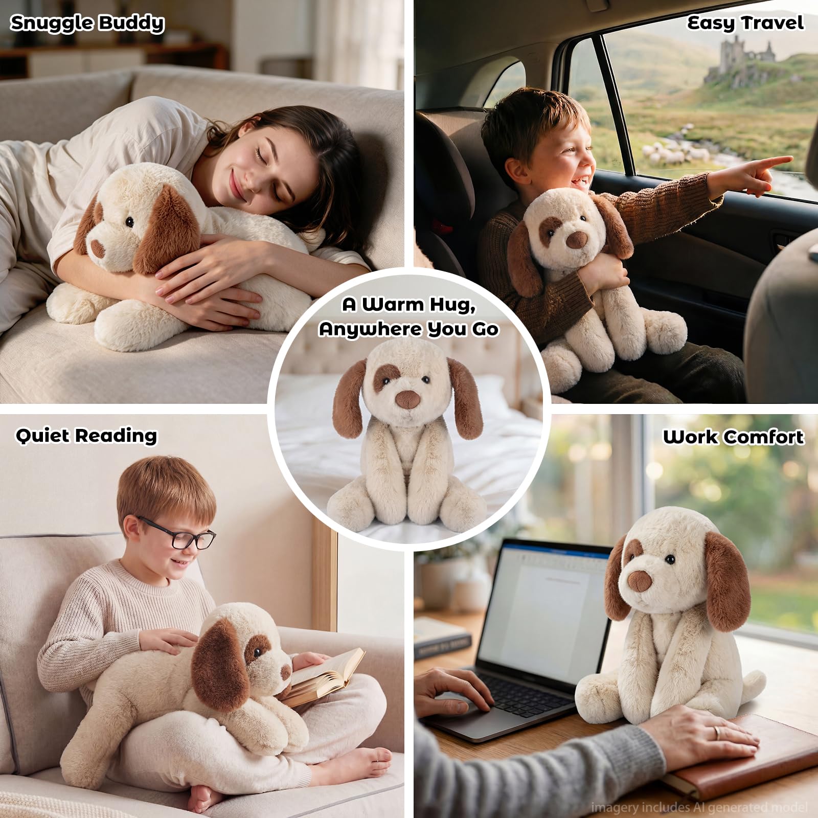 Bobbie & Laxi Peluche de perro con peso de 24 pulgadas y 4.4 libras, almohadas de peluche ajustables para sentarse y acostarse con bolsa de cerámica extraíble para compañero, regalos suaves y suaves