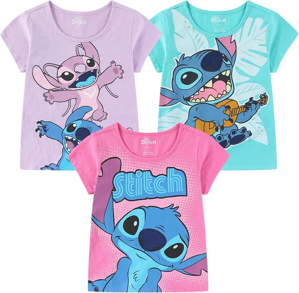 Disney Lilo & Stitch Girls 3 Pack Short Sleeve T-Shirt for Big Kids