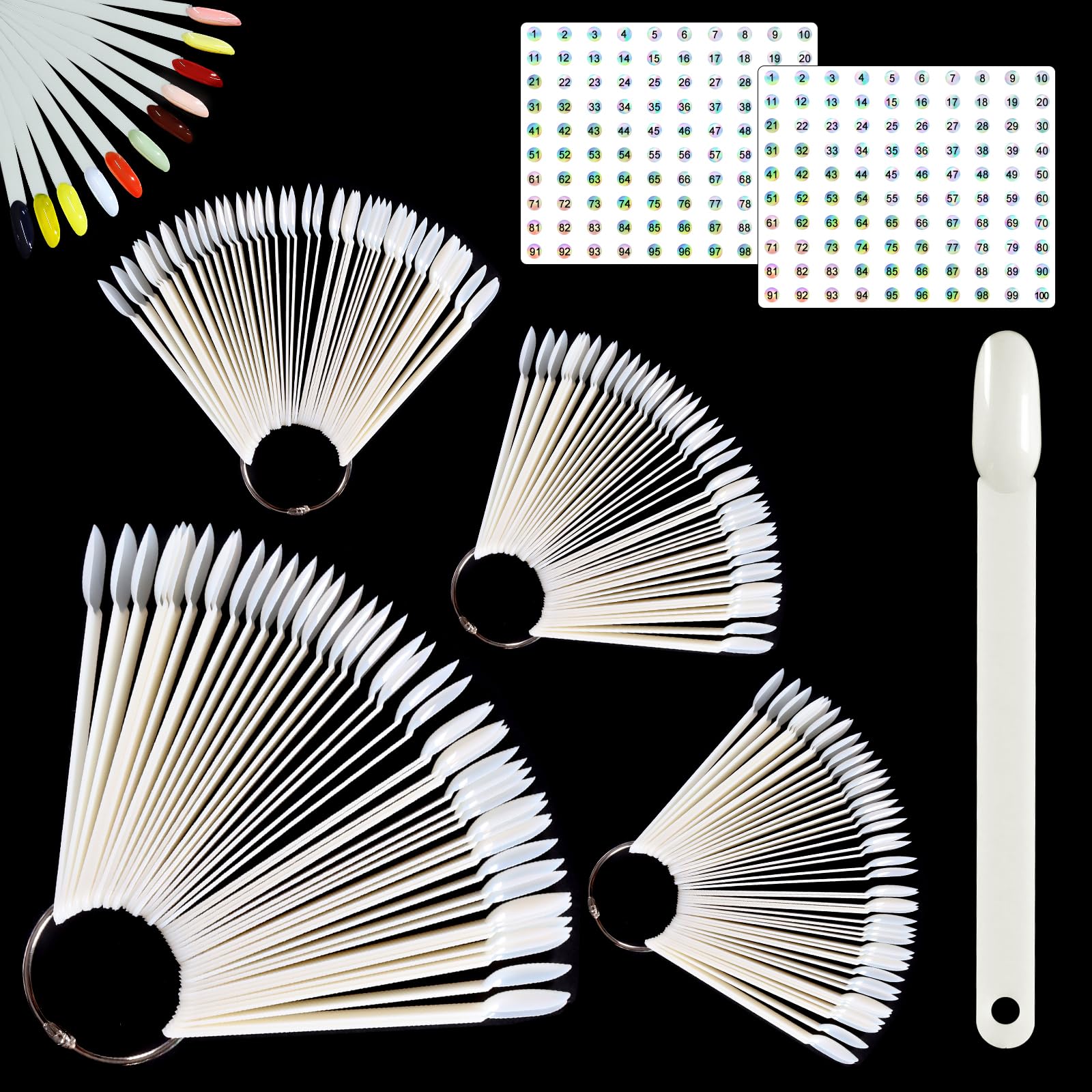 Allstarry 200 Pcs Natural Nail Swatch Sticks with Ring and Numbered Tips Round head Shaped Nail Art Polish Display Tips, False Nail Sample Sticks, Sacks of Nail Practice-Tips for Manicure