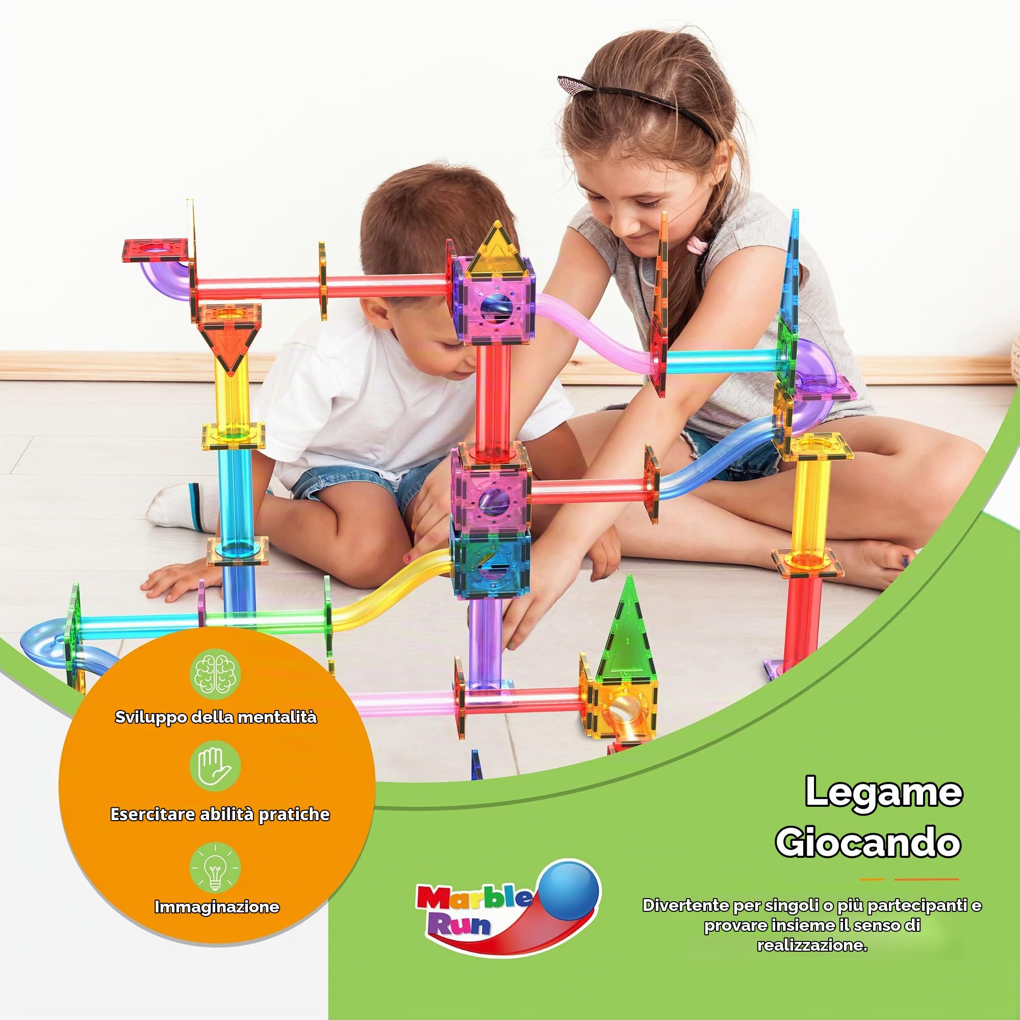 PicassoTiles Marble Run - Set da 150 pezzi di piastrelle magnetiche da corsa, set da gioco STEM Building & Learning Kit educativo per lo sviluppo del cervello dei bambini, ragazzi e ragazze, età 3 4 5
