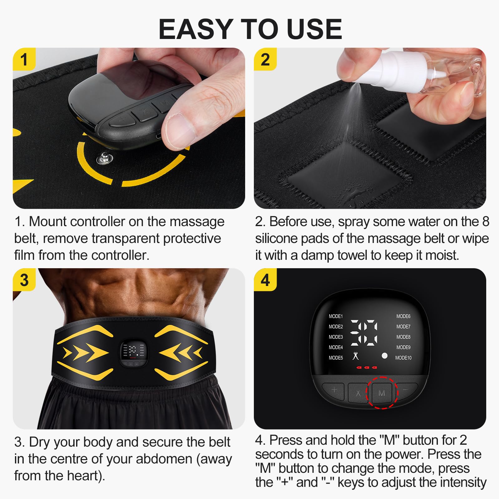 EMS Bauchmuskeltrainer,Bauchmuskeltrainer Elektrisch mit 10 Modi und 30 Intensitäten,USB-Wiederaufladbarer Tragbarer EMS Trainingsgerät, mit Nzeige des Kalorienverbrauchs,für Bauch,Arm,Bein