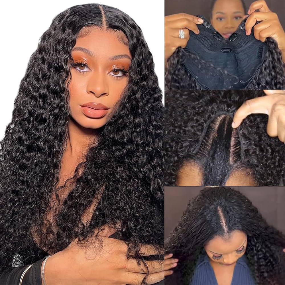 Amazon.com : V Part Wig Human Hair Deep Wave No Leave Out