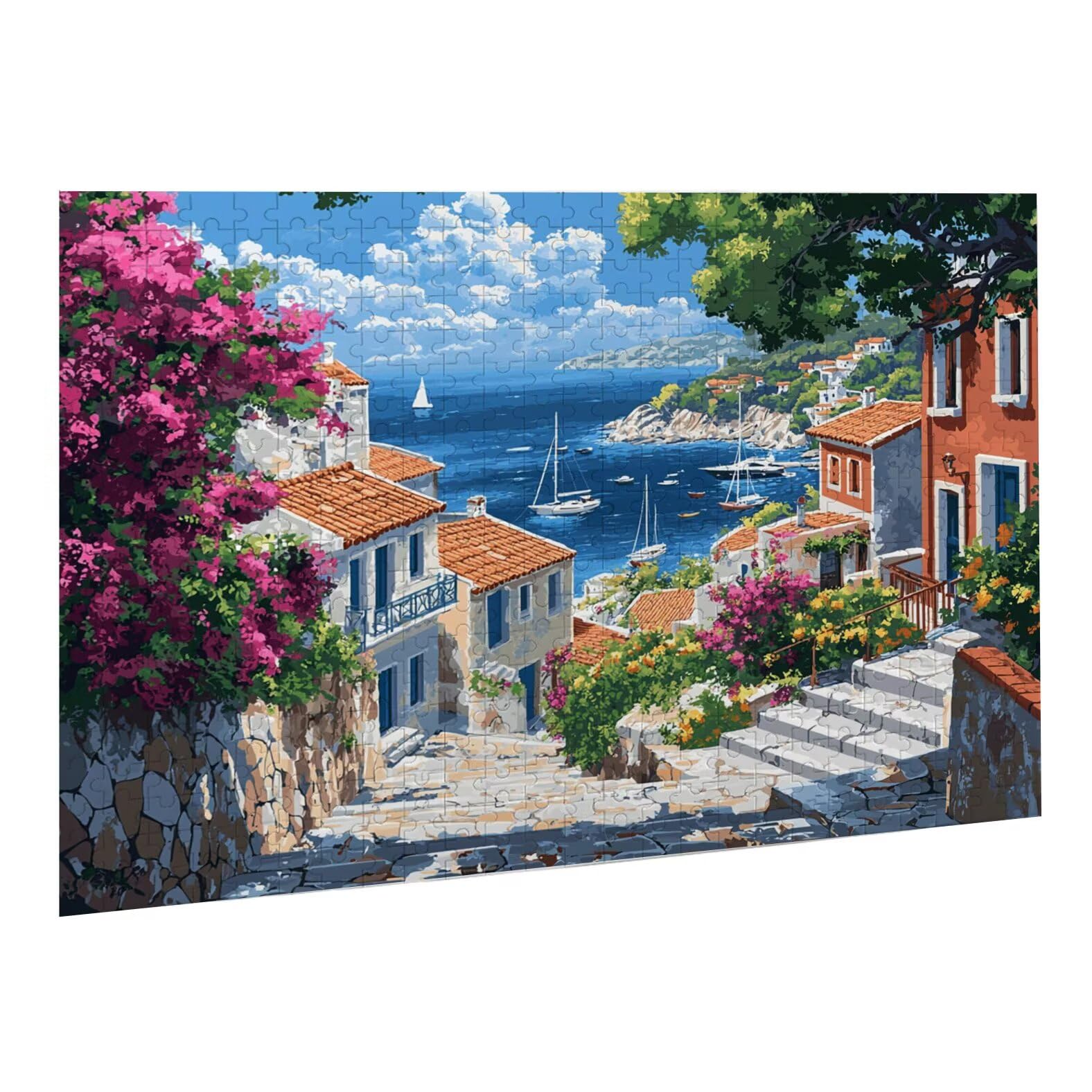 4000 Teile Puzzle für Erwachsene Schwieriges Kunst Puzzle zur Entspannung Meditationspuzzle,Abstrakte Landschaft,Holzpuzzle,Magnetfolie Wanddekoration,Geschenk Erwachsene Am Meer Kleine Stadt 1 K0F-99