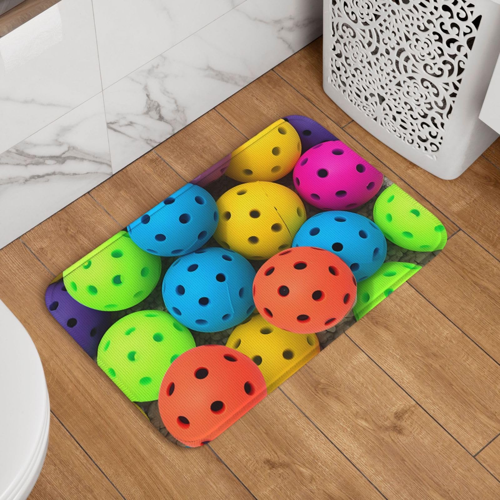 Bath Mat Pickle Ball Balls Colors Pattern 40X60Cm Door Mat Print Non Slip Bathroom Mats For Pets Kitchen Shower