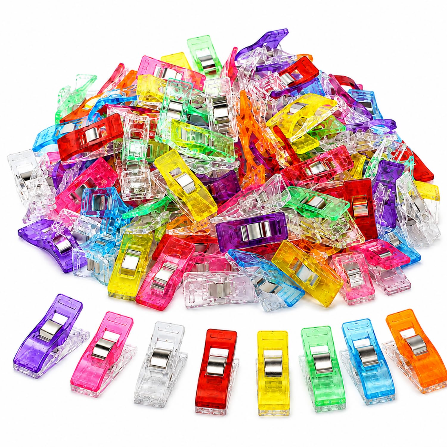 Photo 1 of 100 PCS Sewing Clips, Colorful Fabric Clips for Sewing and Quilting, Plastic Quilt Clips with Metal Spring for Binding, Crafts, DIY Projects and Sewing Supplies