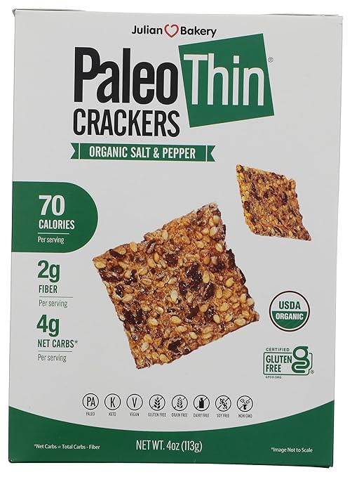 Julian Bakery® Organic Seed Crackers - Salt & Pepper 4oz | Gluten Free and Organic Certified | Grain Free | Low Carb | Plant-Based | Vegan