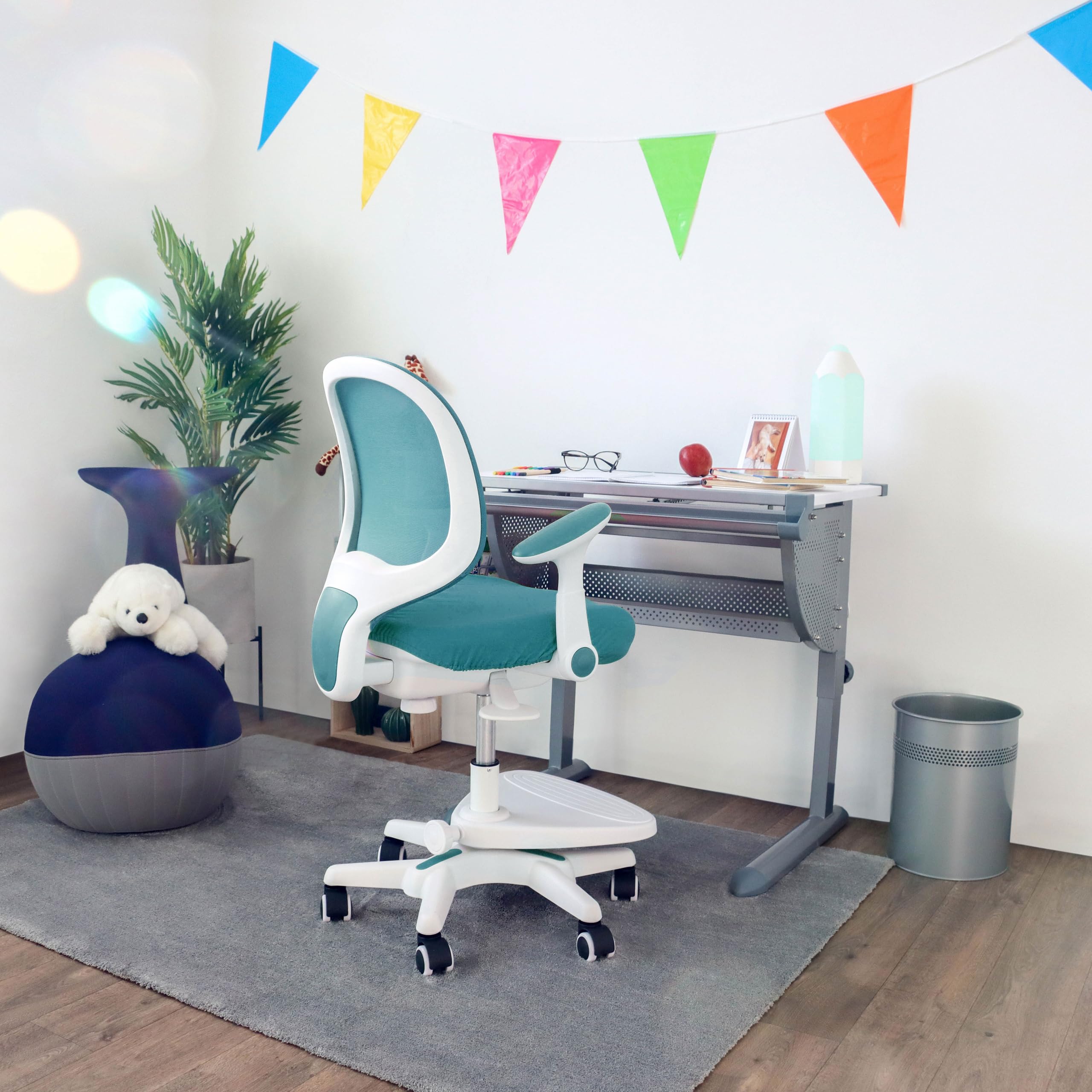 hjh OFFICE Silla para niños Silla giratoria Kid Ergo Tela/Tejido de Malla Práctico reposapiés Regulable en Altura Azul