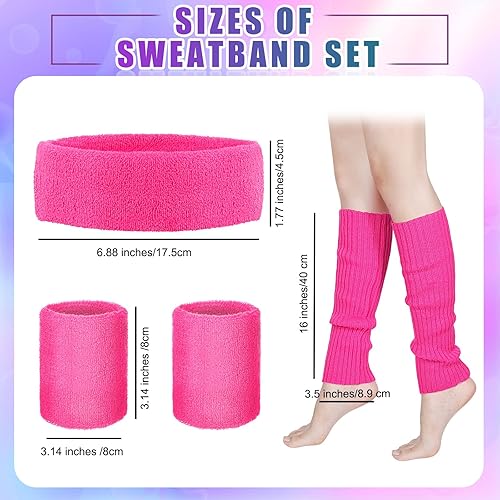 Miniatura 2 de SATINIOR Juego de calentadores de piernas de neón de los años 80 para mujer, cangurera holográfica, calentadores de piernas de punto, muñequeras