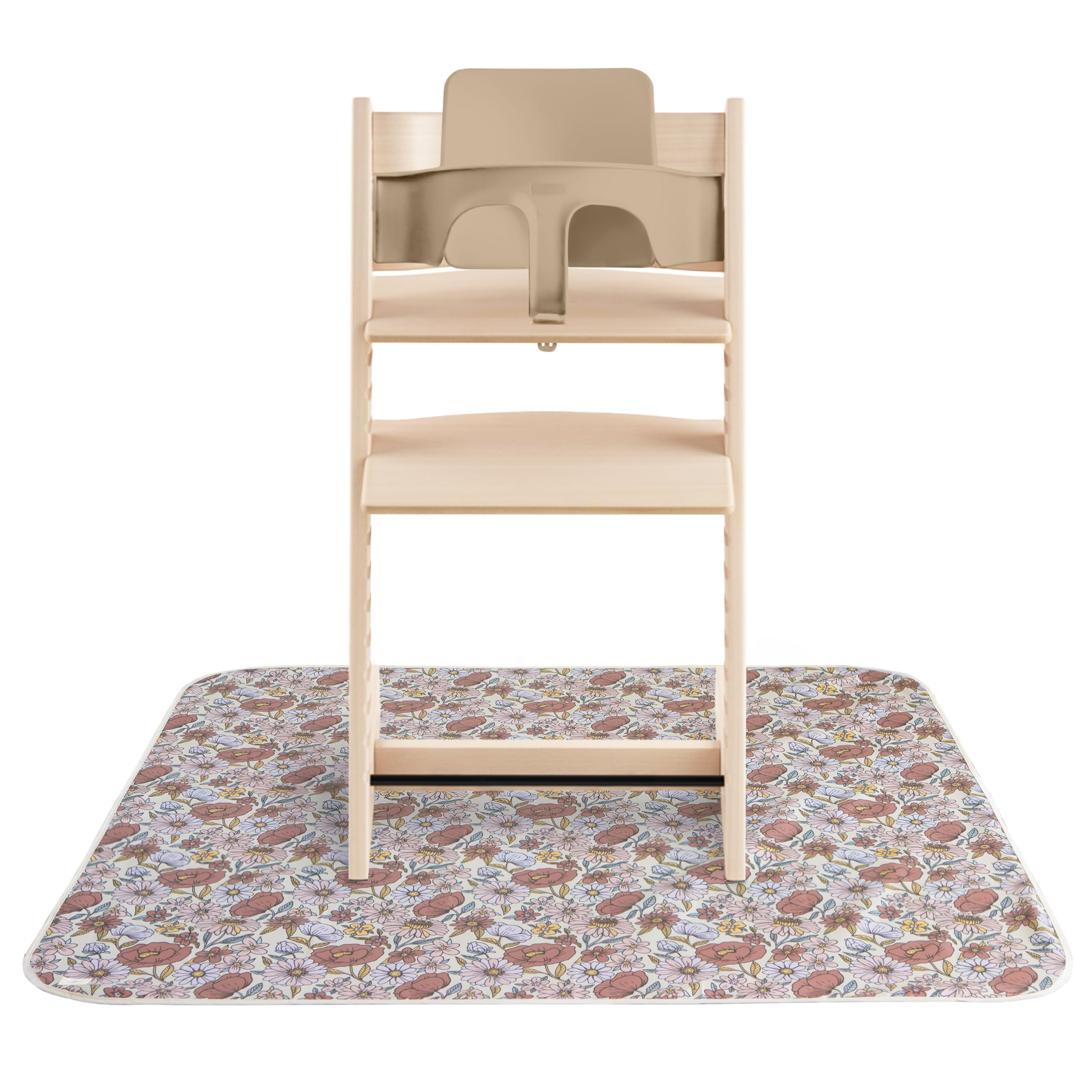 mushie Baby Splat Mat 42.5x42.5 Inch (Retro Flowers) | Water Resistant for Under High Chair and Infant Play