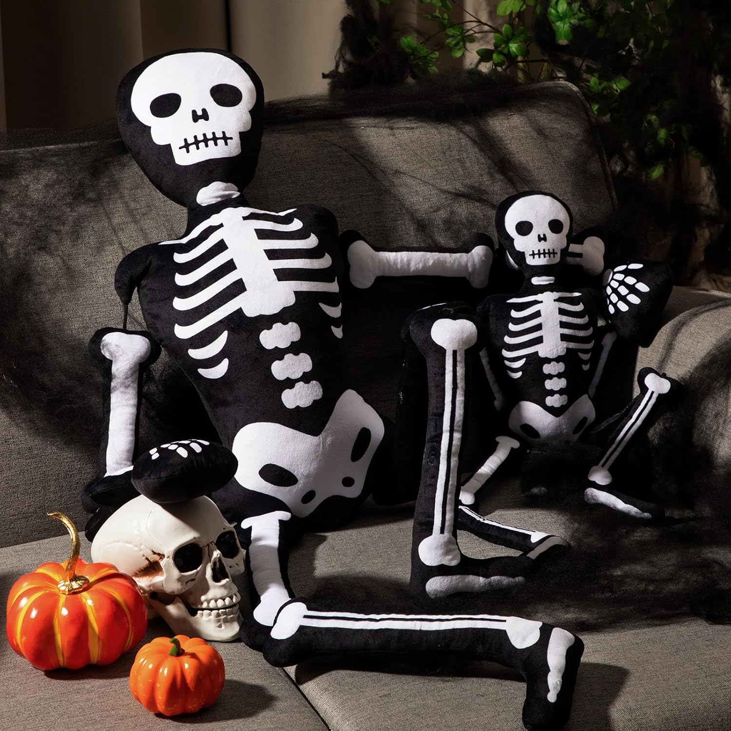 Sosation 24 Inch Halloween Skeleton Plush Pillow Realistic Stuffed Skeleton Plushy Cushion Horror Spooky Plush for Halloween Festive Home Sofa Bed Couch Decorations Party Gifts Graveyard Prop