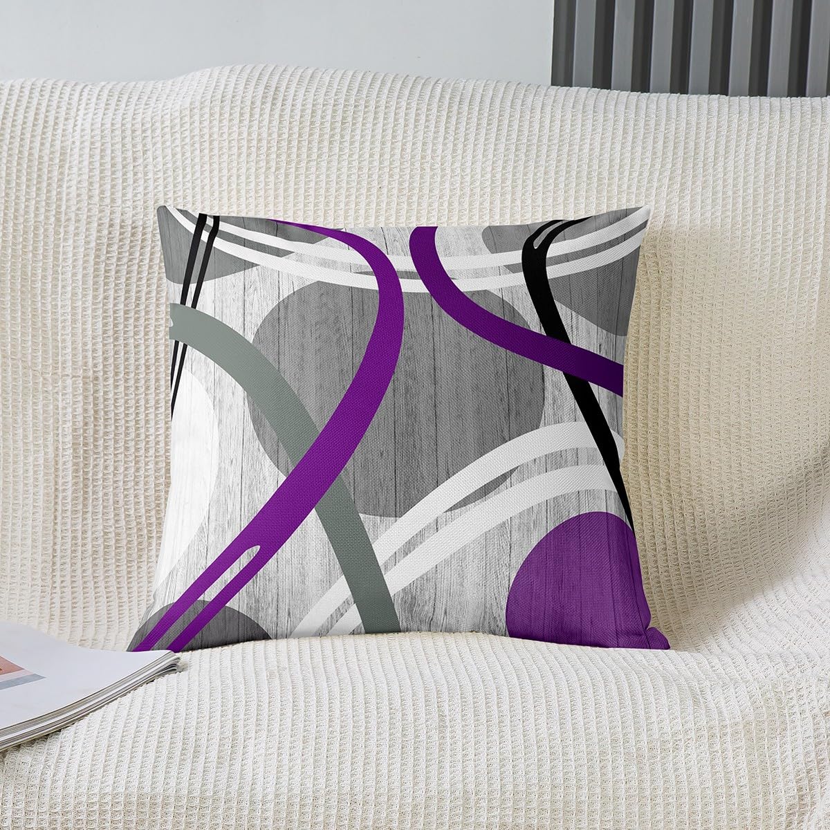 Homemissing Purple Grey and Black Throw Pillow Covers 18x18 Inch Set of 2 Geometric Stripe Swirl Decorative Throw Pillowcases Modern Wavy Circles Pillow Cases Cushion Covers Retro Stripe Swirl - Image 2