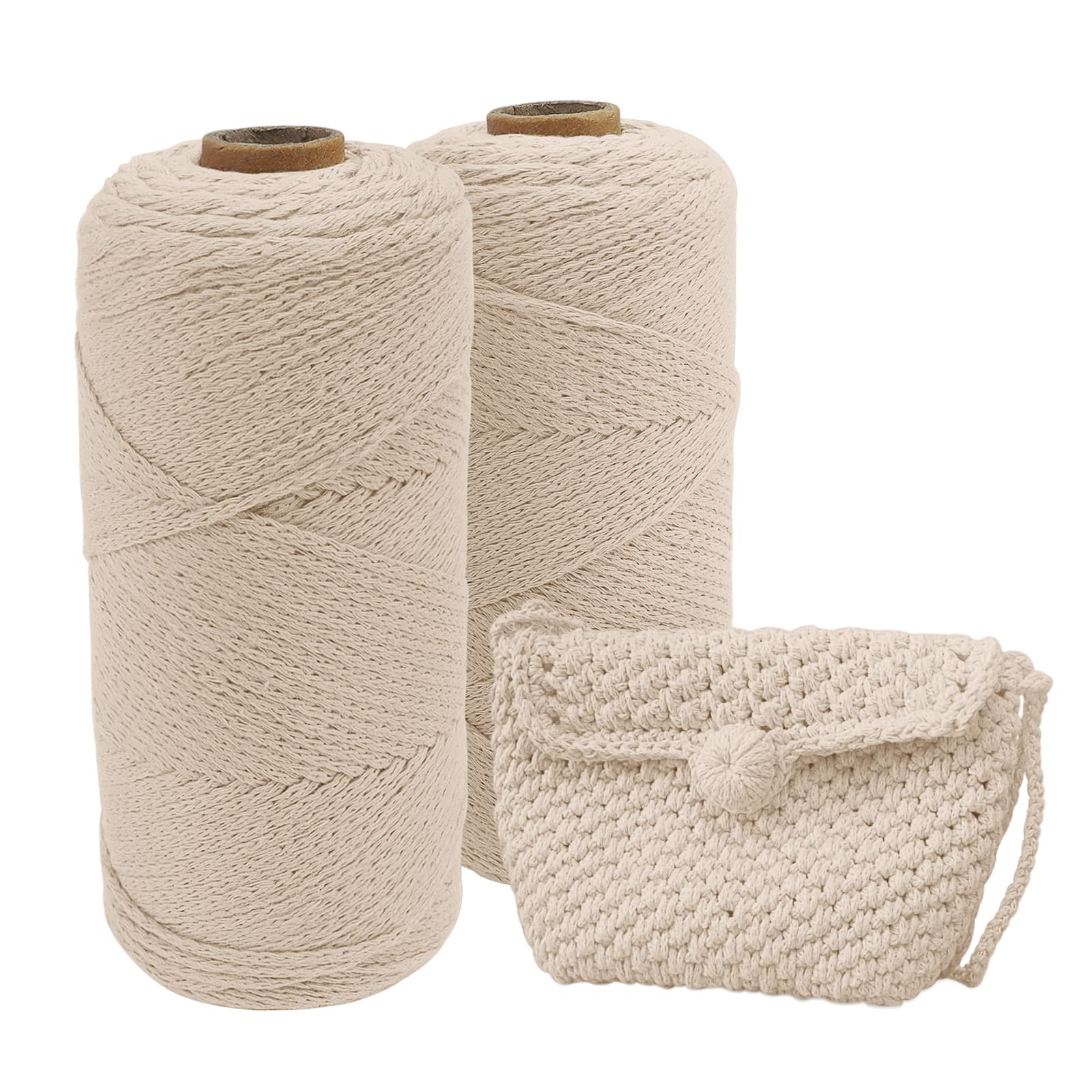 Uiopa Macrame Cord 2mm x 300m, Macrame String Natural Crochet Cotton Yarn, Macrame Cotton Rope Coloured String for Crocheting, Knitting, Wall Hanging, Dreamcatcher, DIY Projects