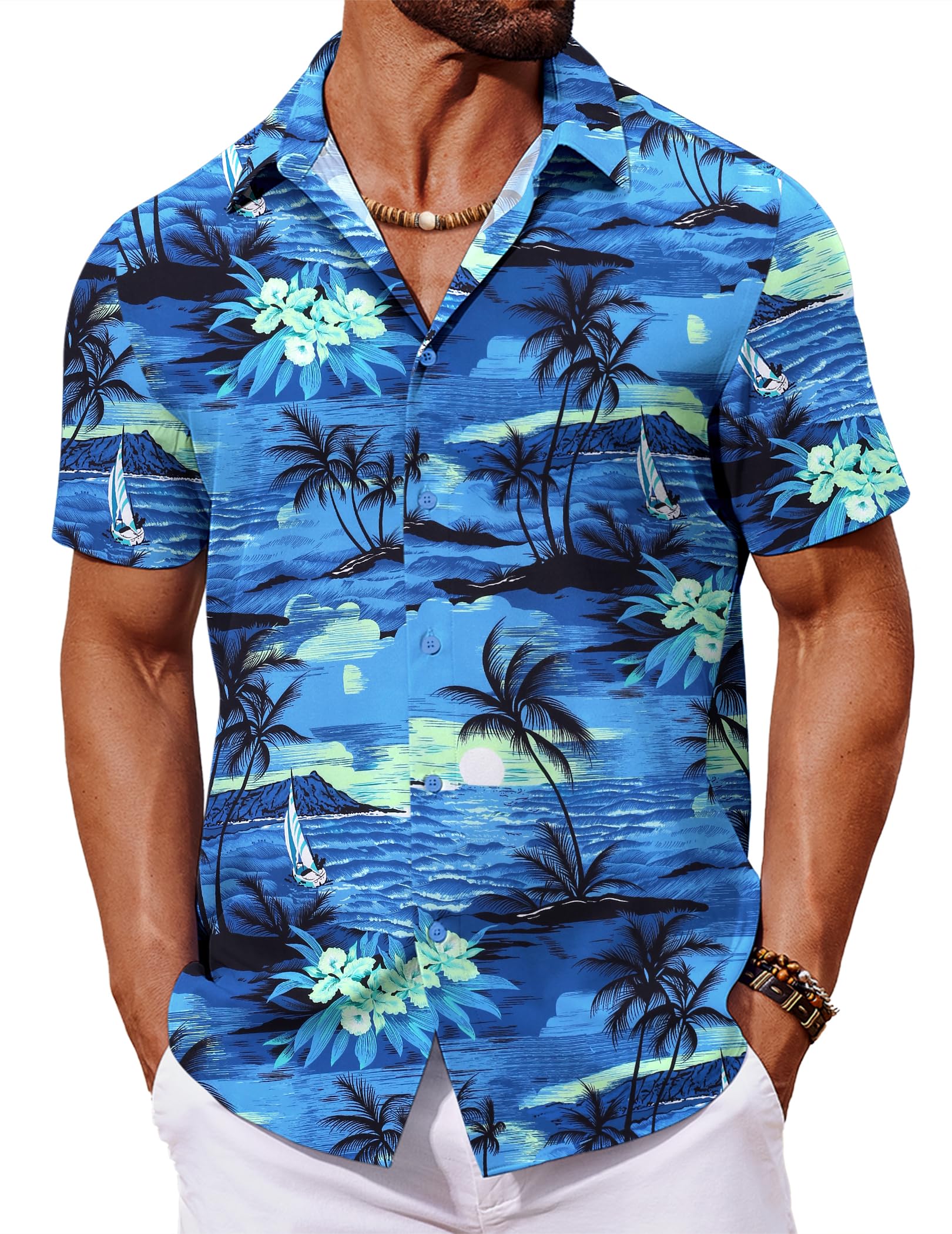 COOFANDY Hawaii Hemd Männer Sommerhemd Kurzarm Strandhemd Urlaub Hawaiihemd Blumen Hemd Aloha Herrenhemden Party Shirt