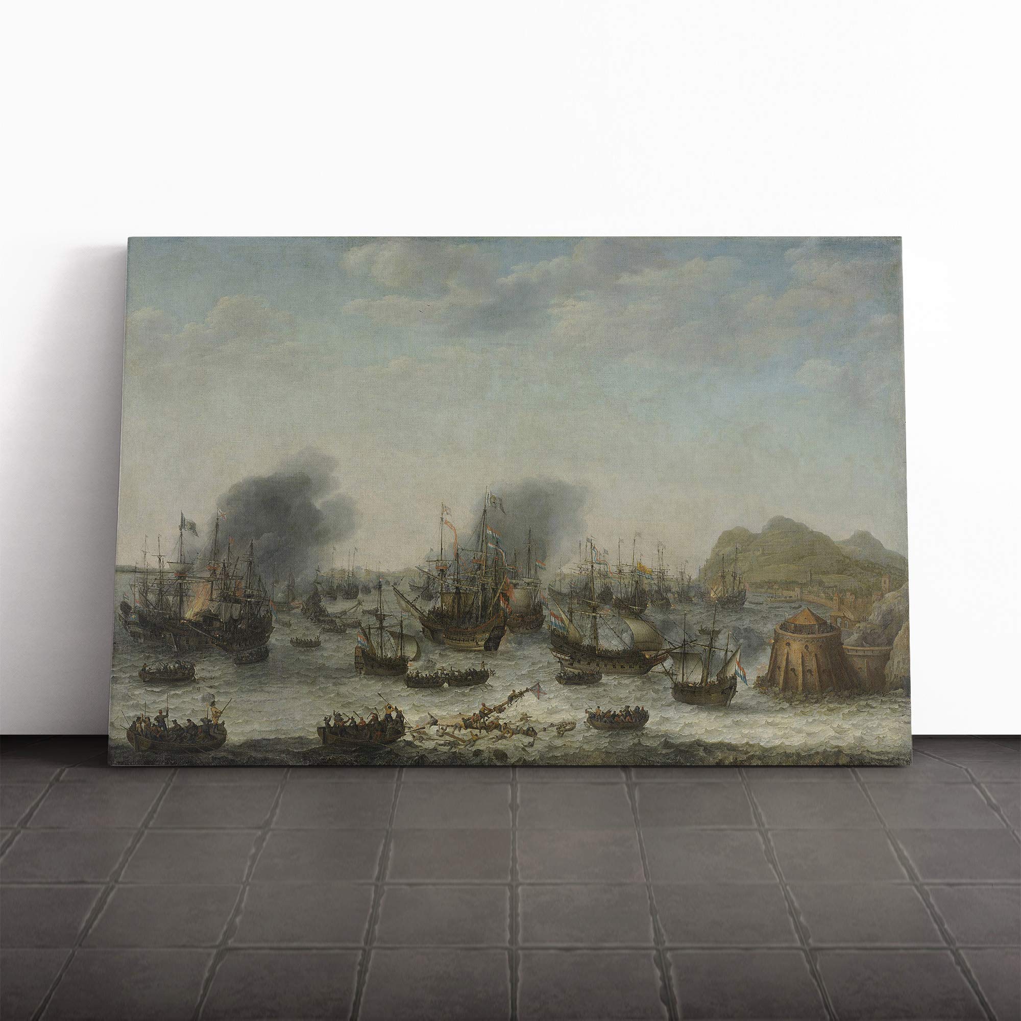 Abraham Adam Willaerts Ships Canvas Print | Gallery Wrapped 30mm Frame Wall Art | 20x14 inches | Ready to Hang | Modern Beach Picture | Living Room Bedroom Lounge Office
