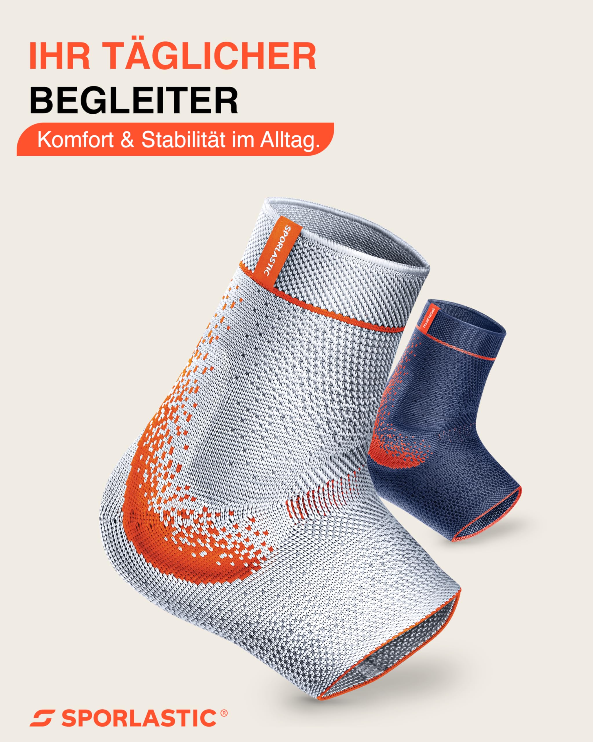 SPORLASTIC Sprunggelenkbandage MALLEO-HiT SUPREME, Platinum/Orange, Gr. 3 | Für rechts & links, Knöchelbandage, Gel-Pelotten, Kompression, Sport & Reha, atmungsaktiv, ergonomisch