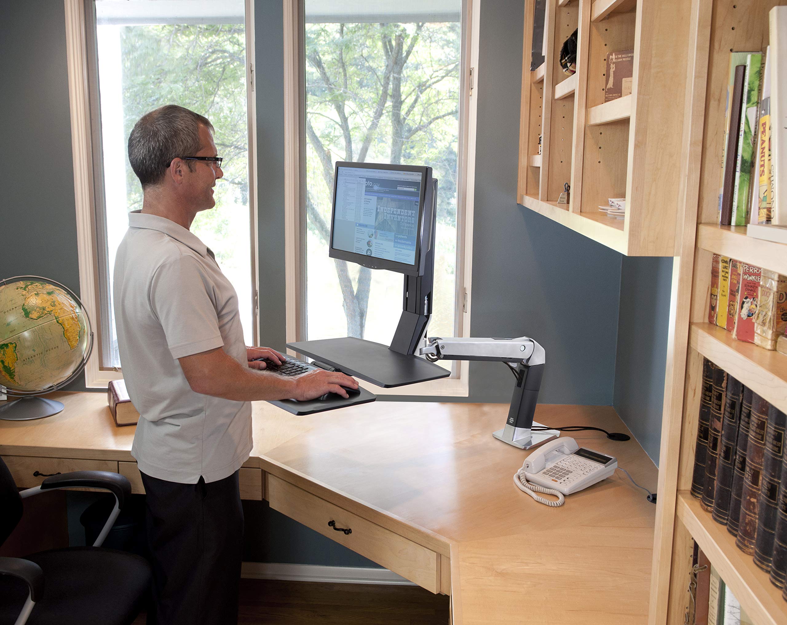 Ergotron WorkFit-A LD Single Monitor Standing Desk Converter Sit-Stand Workstation for Tabletops 5 to 15 lbs Level Keyboard — view 6