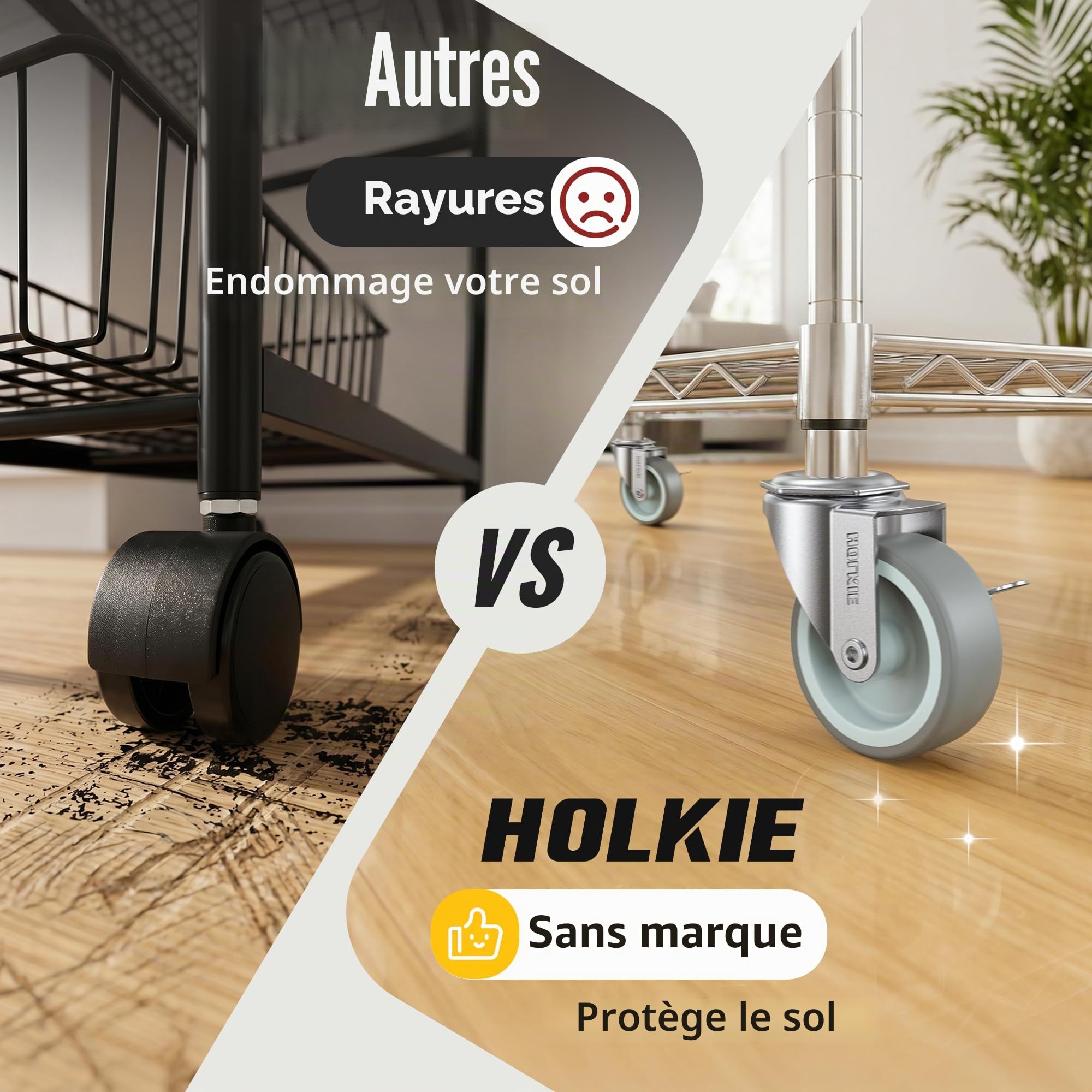 HOLKIE Roulettes pour meubles 75 mm avec freins, M10 x 1,5 x 30 mm Lot de 4 roulettes pivotantes à tige filetée - Roulettes charge lourde verrouillables Gris
