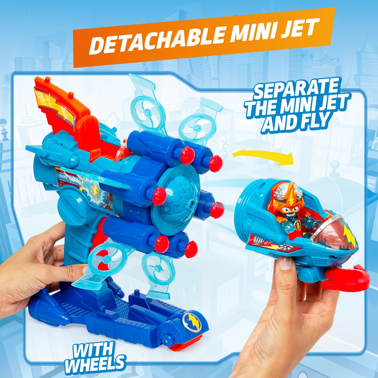SUPERTHINGS Blaster Jet – Mini Odrzutowiec Bojowy z Wyrzutnią, Zestaw z Ekskluzywną Figurką Super Things, Mały Pojazd Zabawka dla Dzieci i Chłopców od Magicbox