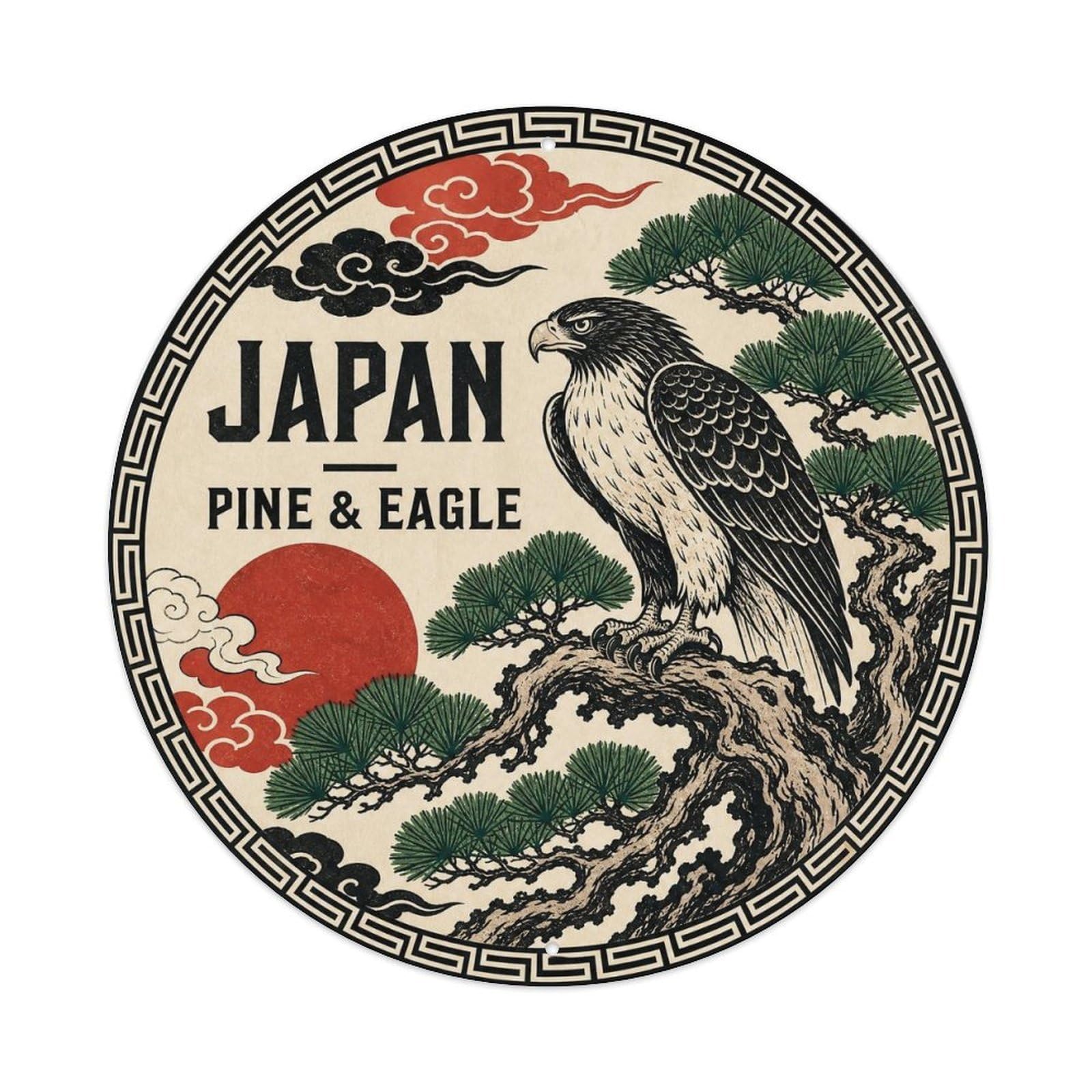 Olyhtr 8X8inch Classic Style Edo Japan Pine Eagle Ceramic Folk Pattern Metal Tin Sign