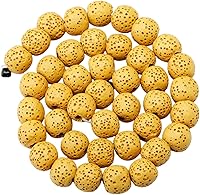 Vista 1 de rockcloud Cuentas redondas sueltas de piedra de lava amarilla de 0.394 in para hacer joyas, accesorios