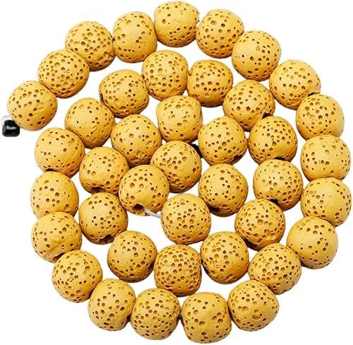 rockcloud Cuentas redondas sueltas de piedra de lava amarilla de 0.394 in para hacer joyas, accesorios
