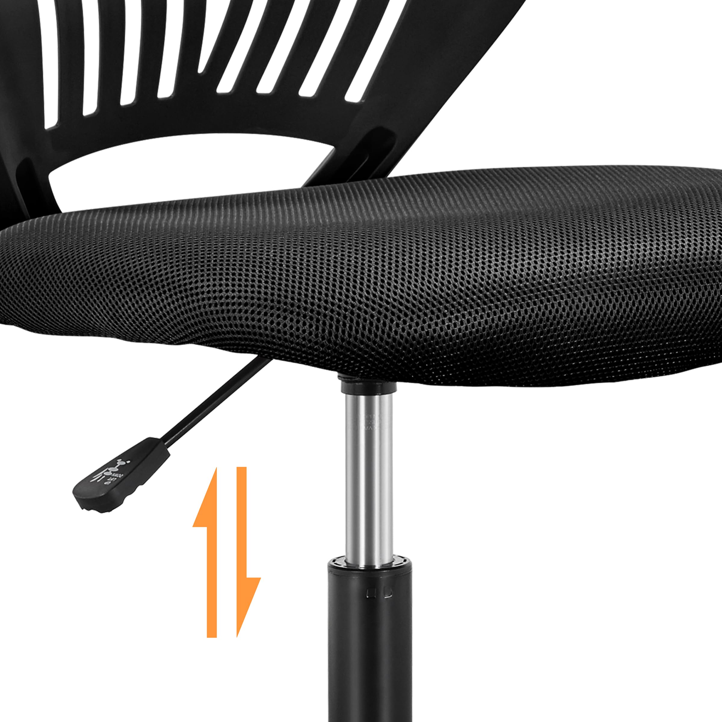 Sedia Ufficio Scrivania Girevole Regolabile, Sedia da ufficio Ergonomica Senza Braccioli a Rotelle in Rete Traspirante Portata 136 kg Nera