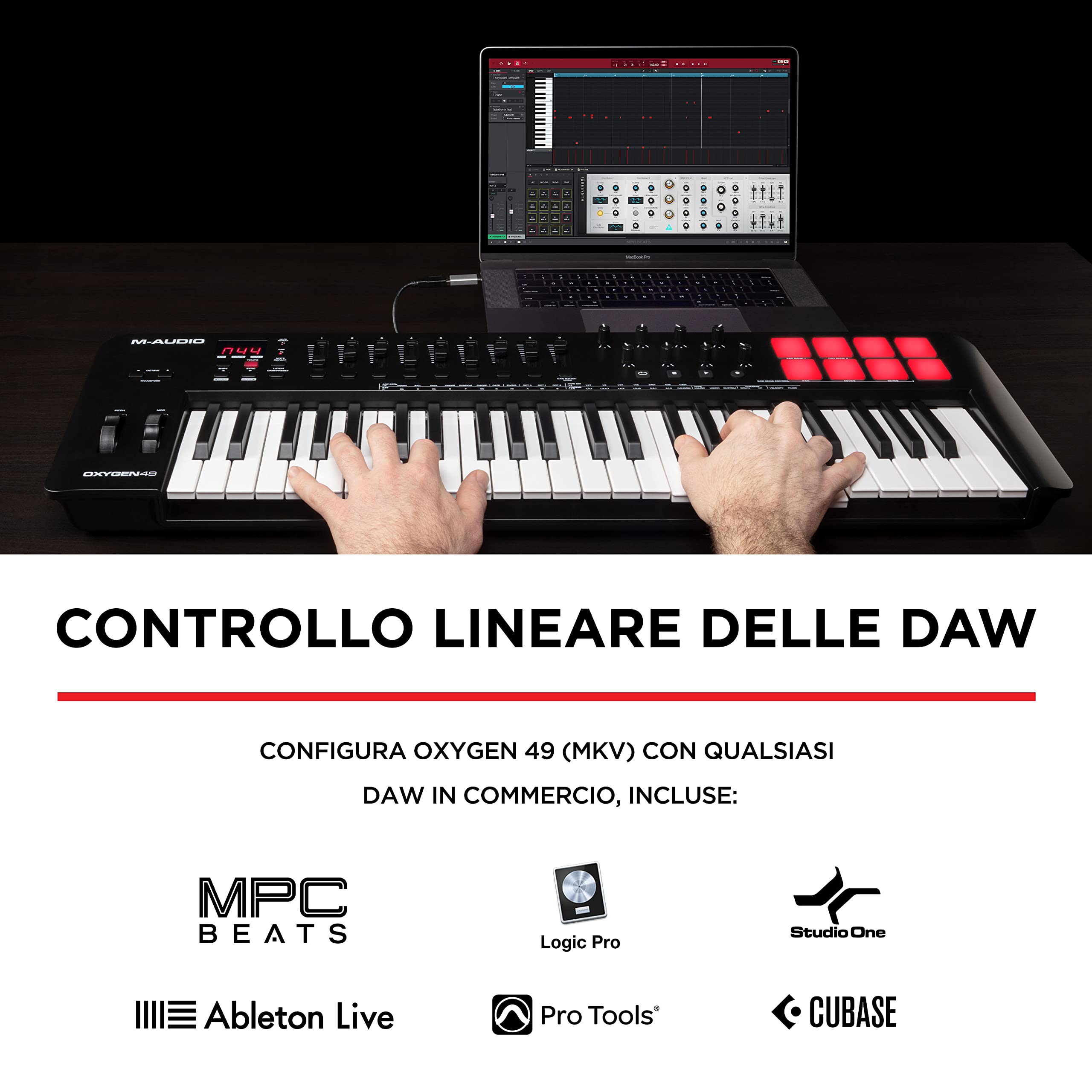 M-AUDIO Oxygen 49 (MKV) - Tastiera-controller USB MIDI a 49 note con pad Beat, Smart chord, modalità Scale, arpeggiatore e pacchetto Native Instruments Sound (integrazione NKS)