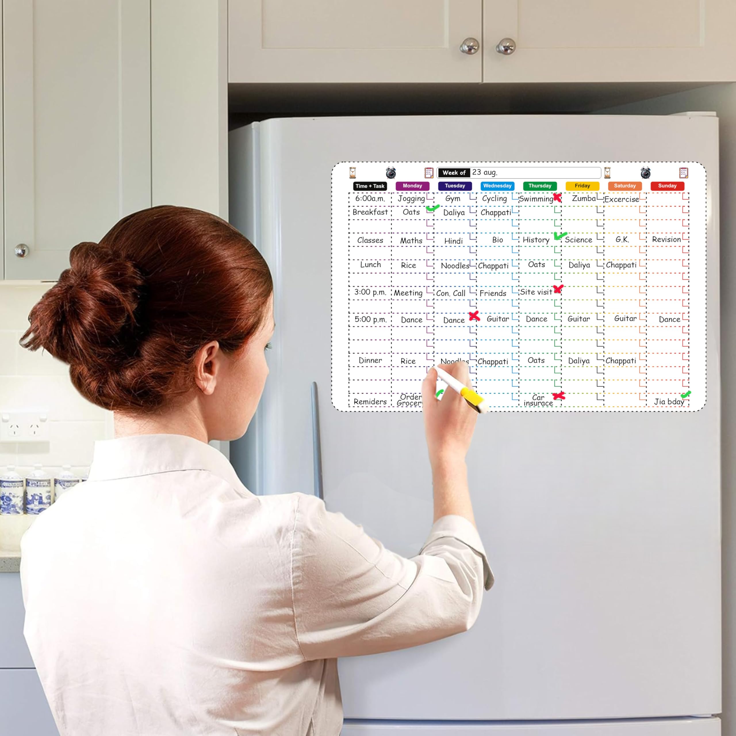 Eduway Magnetic Weekly Schedule | Daily Routine Planner | For Fridge, Wardrobe | With 1 Marker | Ideal for College, Home