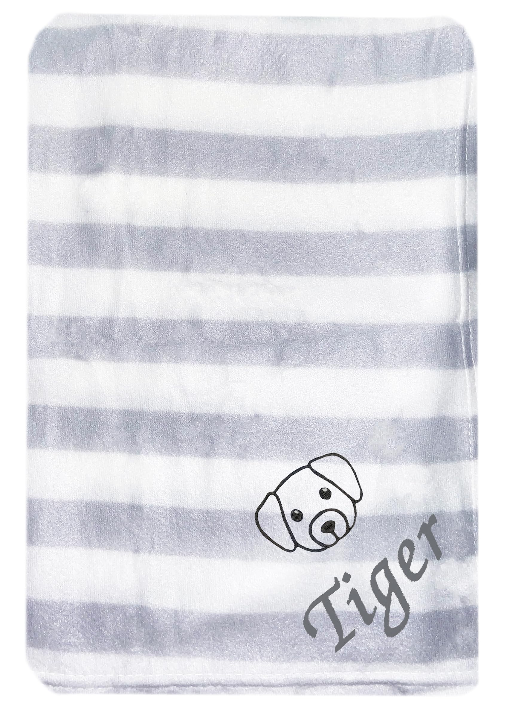 Jjlc Grey Stripe - Dog Face Personalised Pet Dog Puppy Blanket Cat Kitten Bed Fleece (Grey Stripe - Dog Face)