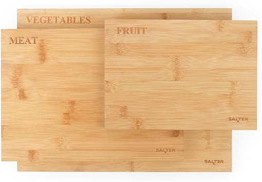 Salter Bamboo Chopping Board Set, 3 Piece, Labelled Index Boards