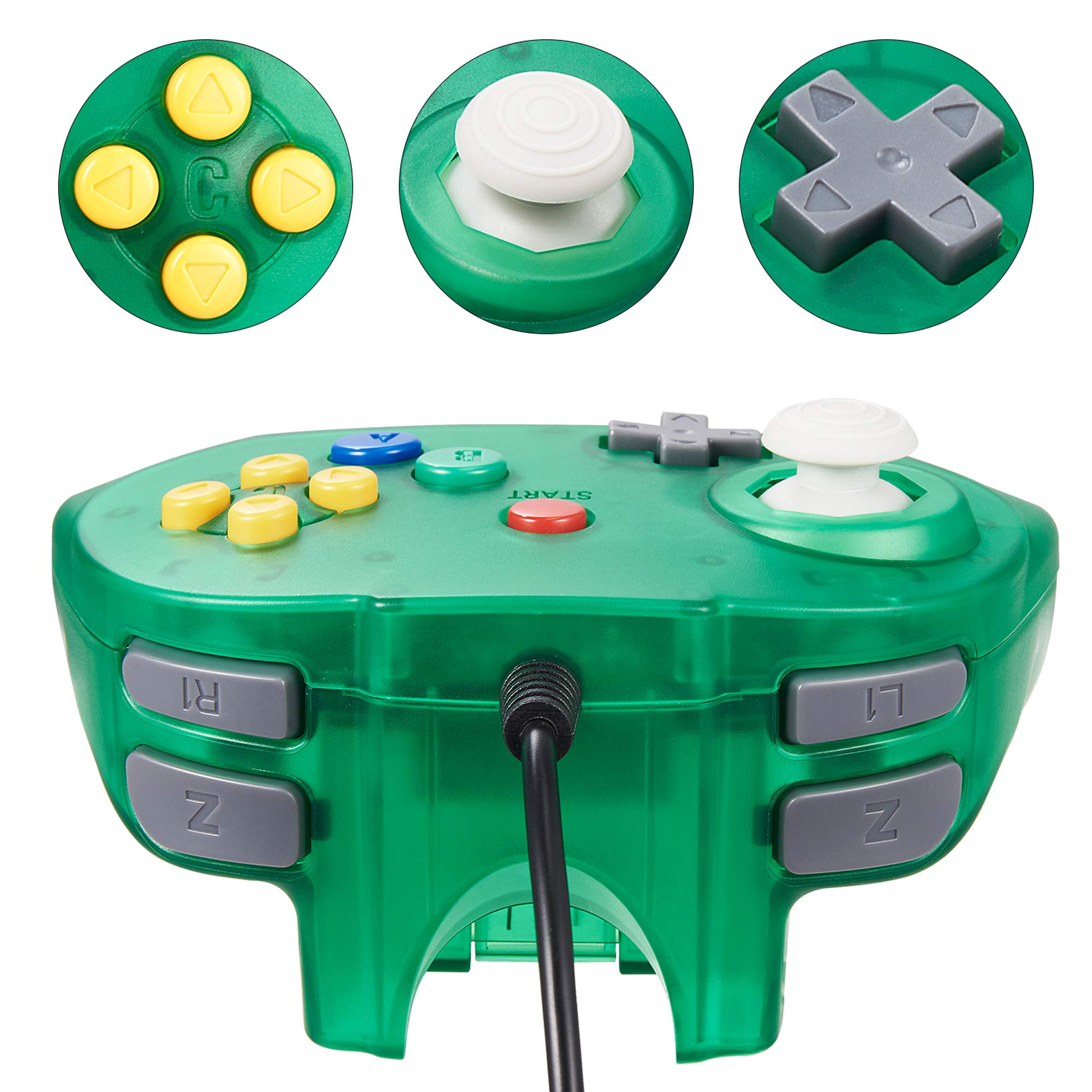 miadore Controlador N64 Joystick con cable para juegos compatible con la consola N64 (verde claro)