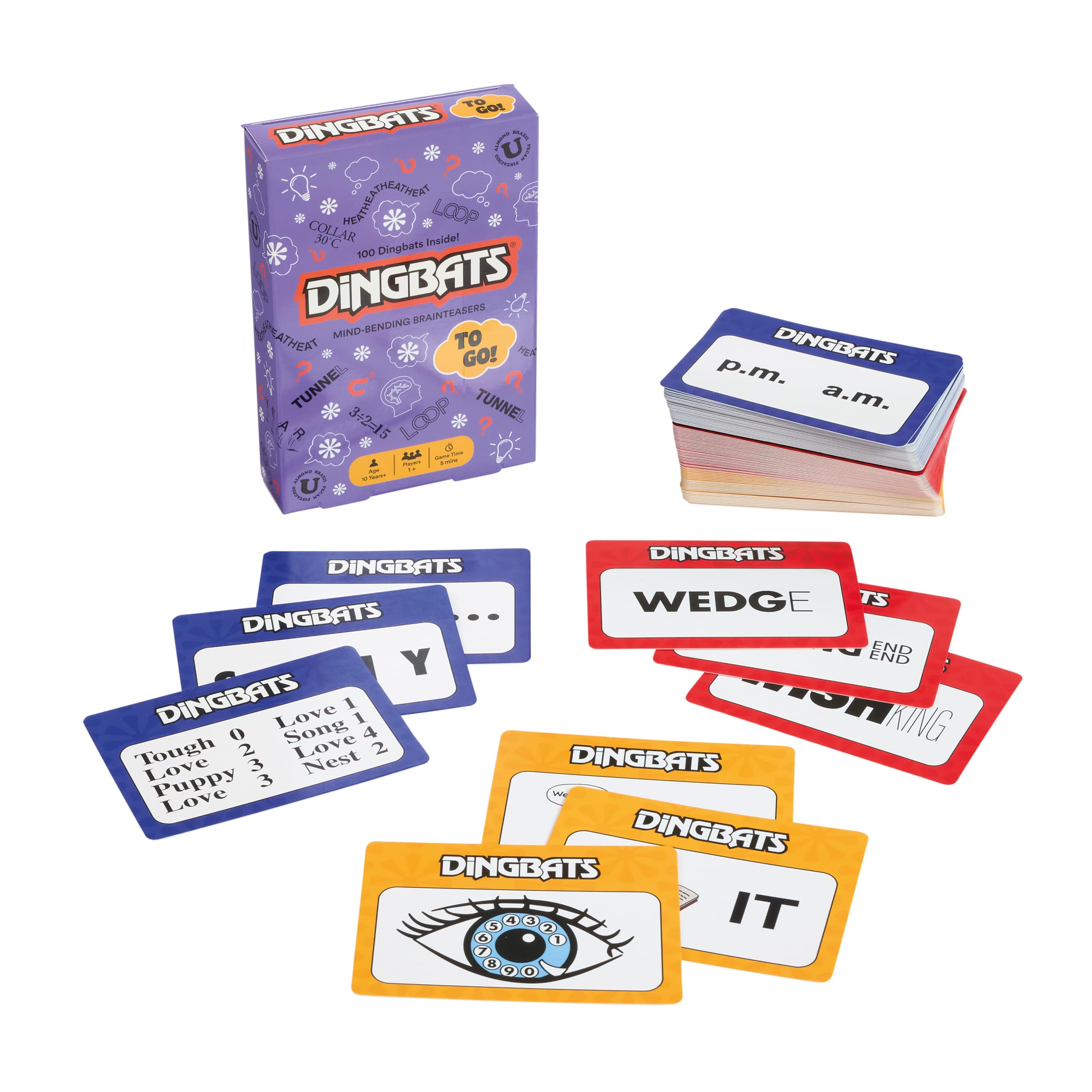 Gibsons Dingbats To Go Mind-Bending Brain Teasers Word Game – Purple Box with 100 Puzzle Cards, Fun Family Travel Game for Kids & Children Ages 10+, 13 x 9 x 2.5 cm, 1+ Players