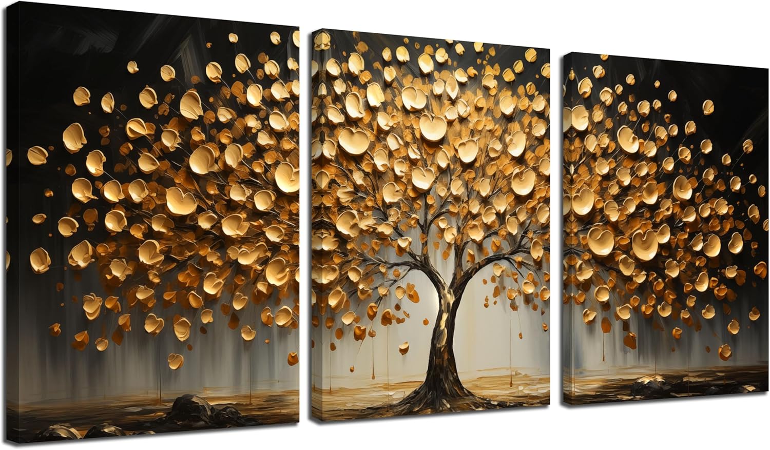 3 Piece Canvas Wall Art for Bedroom Gold Tree Wall Decor for Living Room Home Office Decor 12 x 16 Inch Each Panel