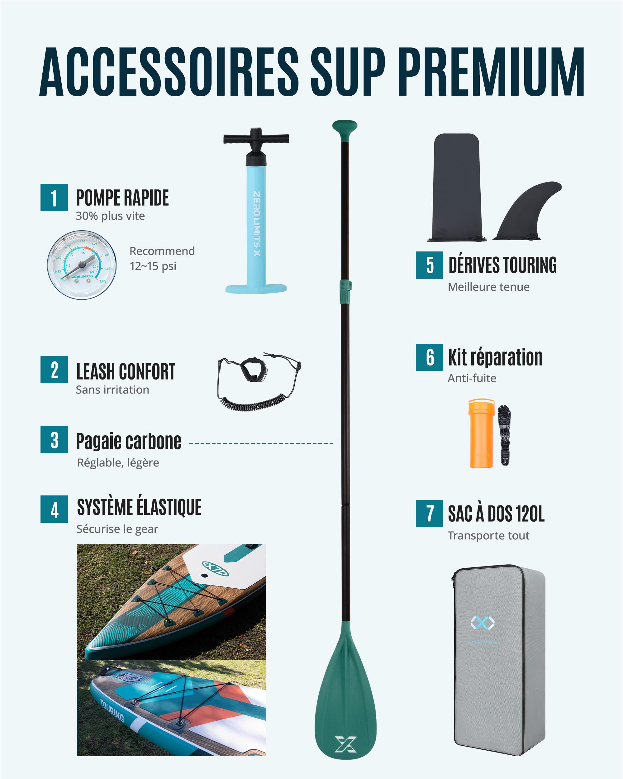 ZLX Planche de Paddle Gonflable Touring 350cm avec Siège Kayak | Sup Rapide et Stable Longue Distance, Charge 180kg, Stand Up Paddle Board Exploration