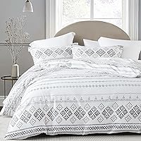 Vista 9 de Bedduvit Funda de edredón de algodón Queen - Funda de edredón bohemia Queen para todas las estaciones, funda de edredón de verano a rayas de 3