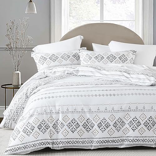 Bedduvit Juego de funda de edredón bohemia tamaño Queen, 100 % algodón, para todas las estaciones, 3 piezas, suave y transpirable, funda de edredón