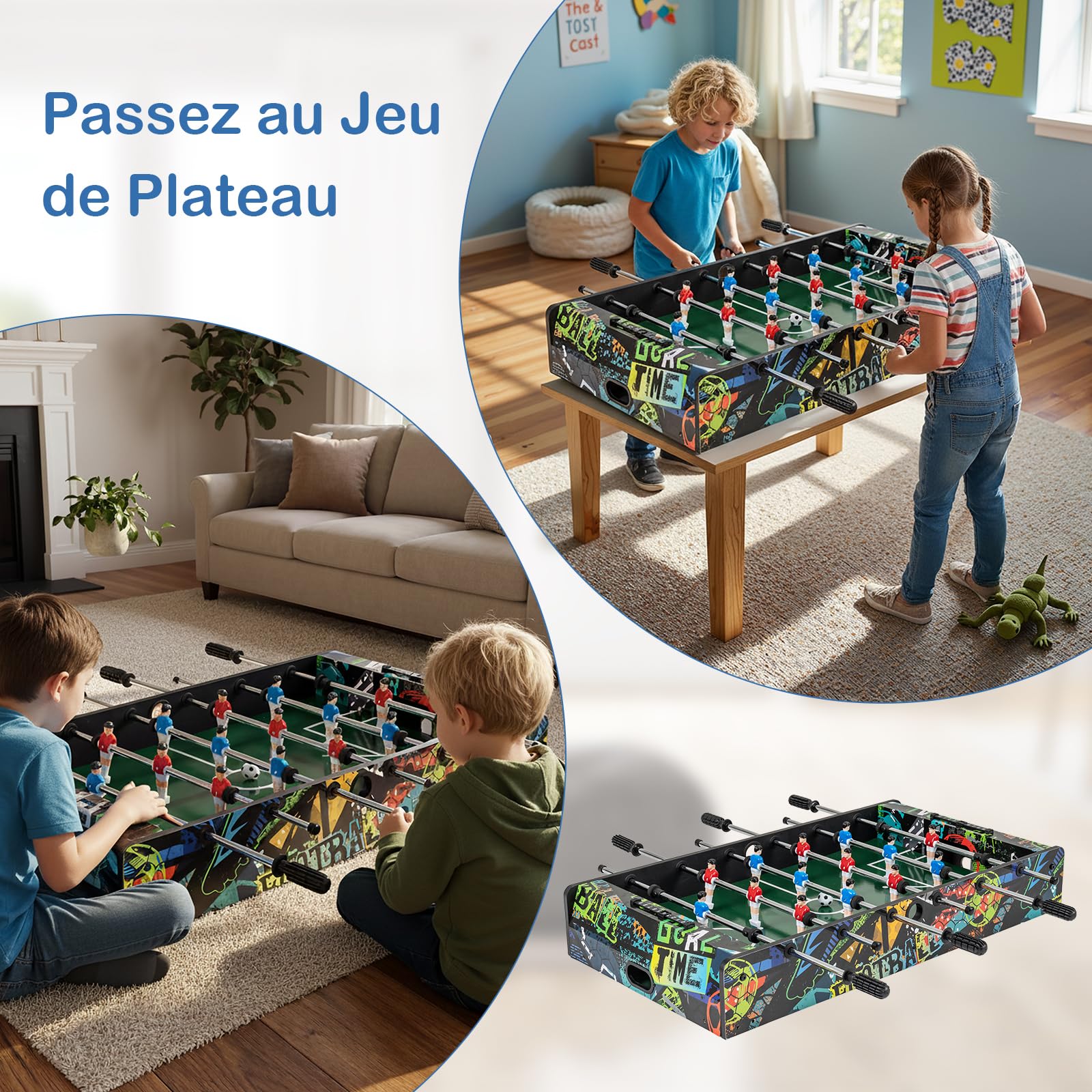 GOPLUS 2 en 1 Table Baby-Foot Enfant, Jeu de Foot avec Compteur de Score, 2 Balles, Pieds Amovibles pour Adultes et Enfants, Jeu d'Arcade de Football pour Salle de Jeux, Fêtes, 94 x 51 x 69 cm