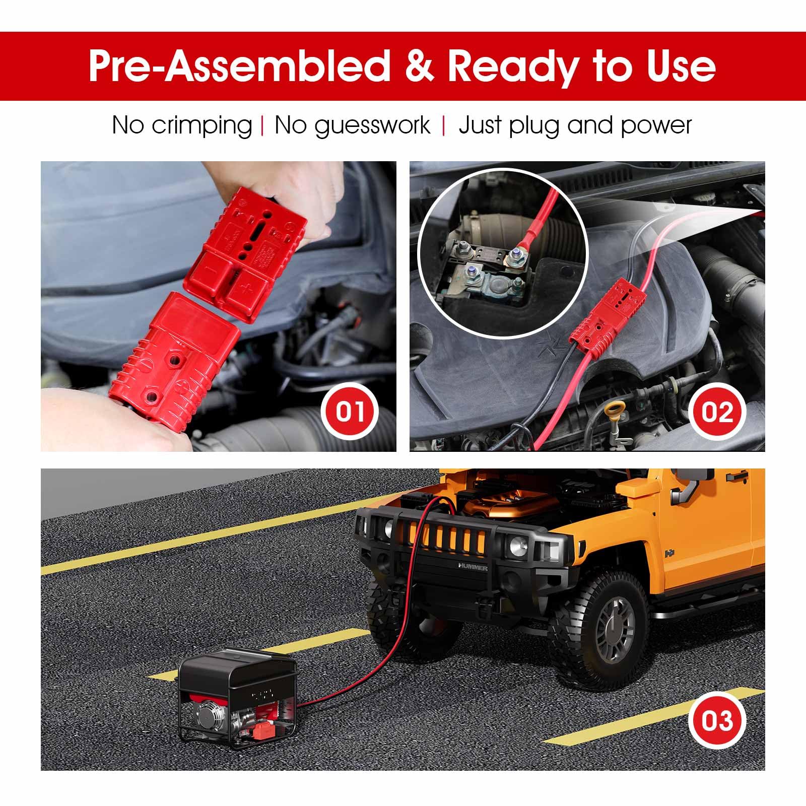 Seilwinde Quick Connect Stromkabel 4 AWG – 6,2 m robuste Verlängerung mit Batterie-Schnellanschluss und silberfarbenem Terminal – UL1015 verzinnter Kupferdraht für Wohnmobil, Off-Road, Anhänger