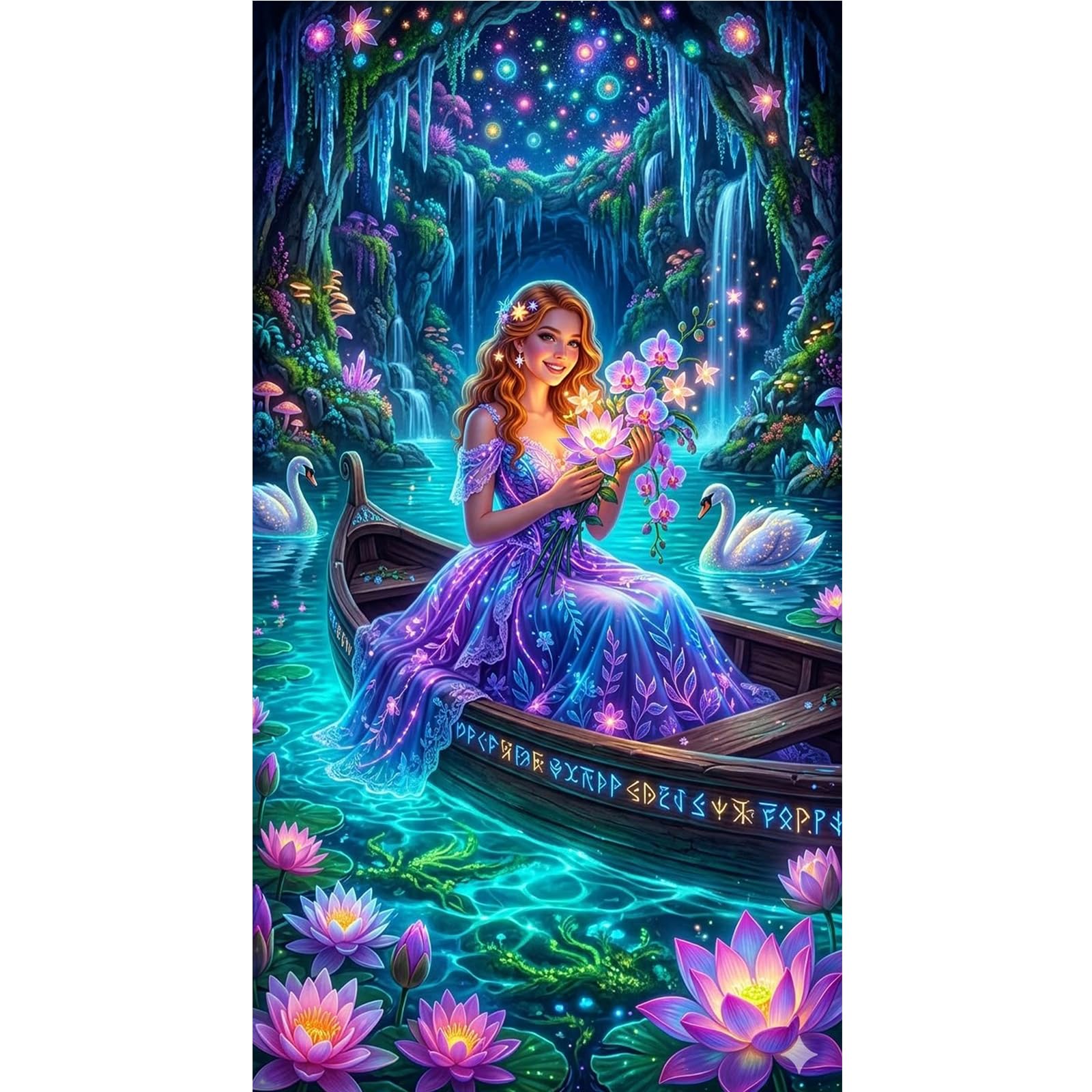 POETRYDRAW Glowing Girl DIY 5D Round Drill Diamond Art Kit 40x70cm Large Scene Painting for Adults & Beginners Gift