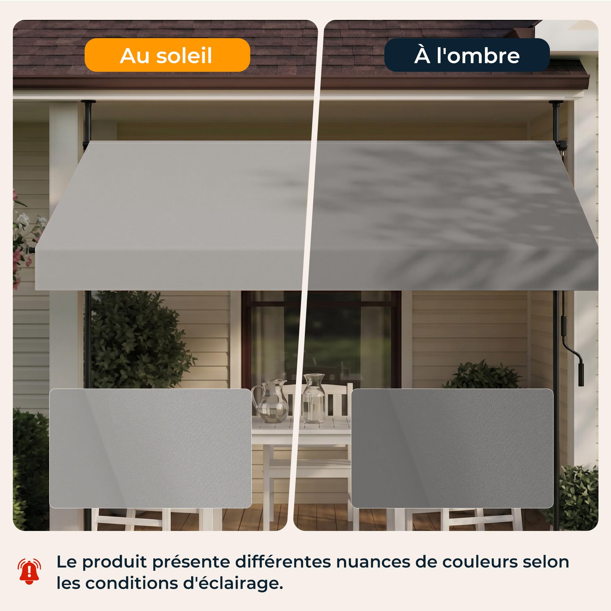 HOMEDEMO Store Balcon Rétractable avec poignée réglable, Résistant aux UV, Auvent Manuel Rétractable, Store Banne Hauteur et Inclinaison Réglable, pour Jardin, Patio Gris250 x (120-150) cm