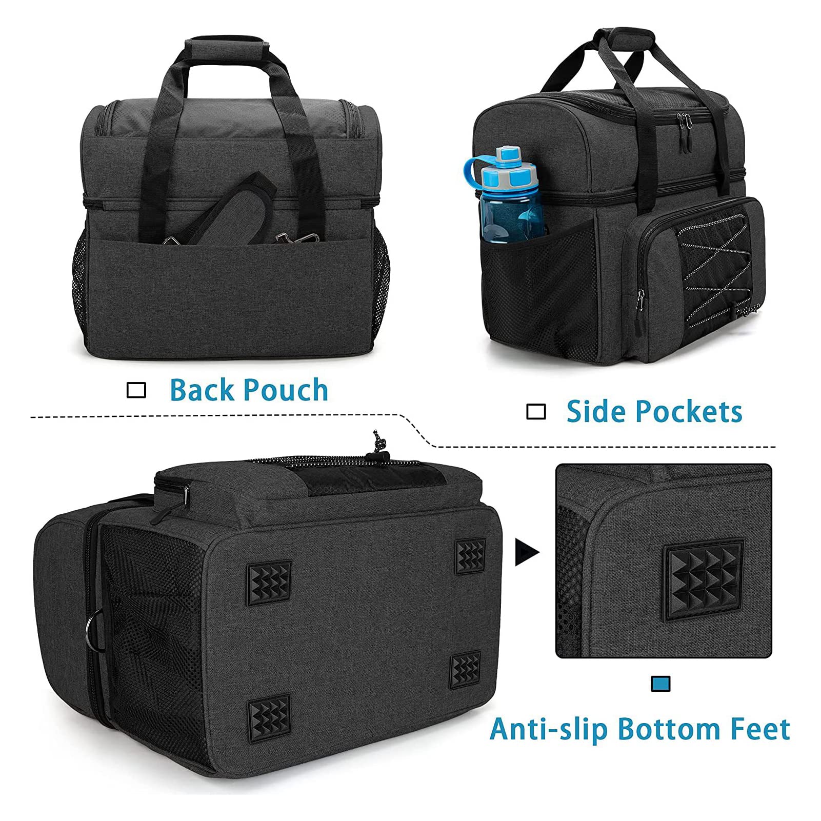 Sac de Bowling KOCAN pour 2 Boules avec Porte-Boule rembourré et Chaussures de Bowling jusqu'à 16 Ans - Noir, 422 x 267 x 343 mm (16.6 x 10.5 x 13.5 inches)