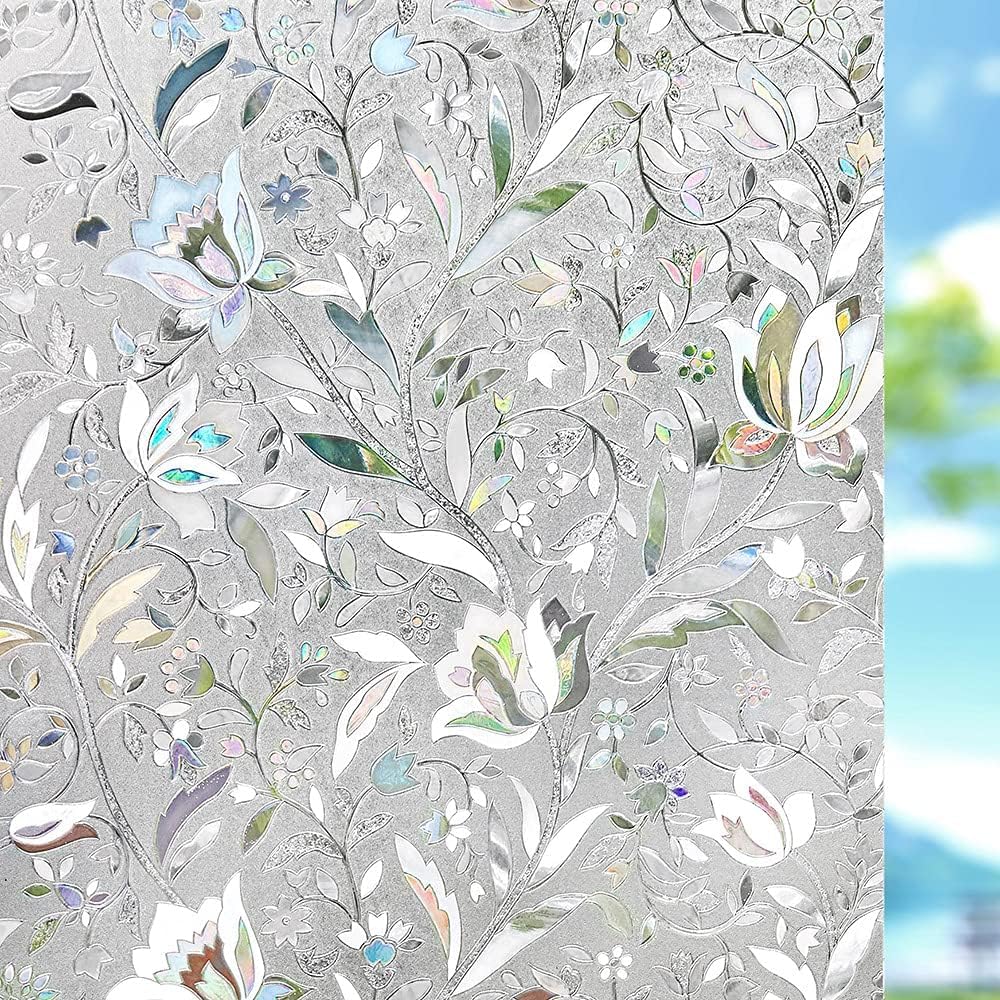 JOEJNCED Privacy Window Film, Window Stickers, Self-Adhesive Decorative Frosted Glass Window Stickers, Removable Antistatic Glass Coverings, Home Kitchen, Bathroom, Office. (tulip)
