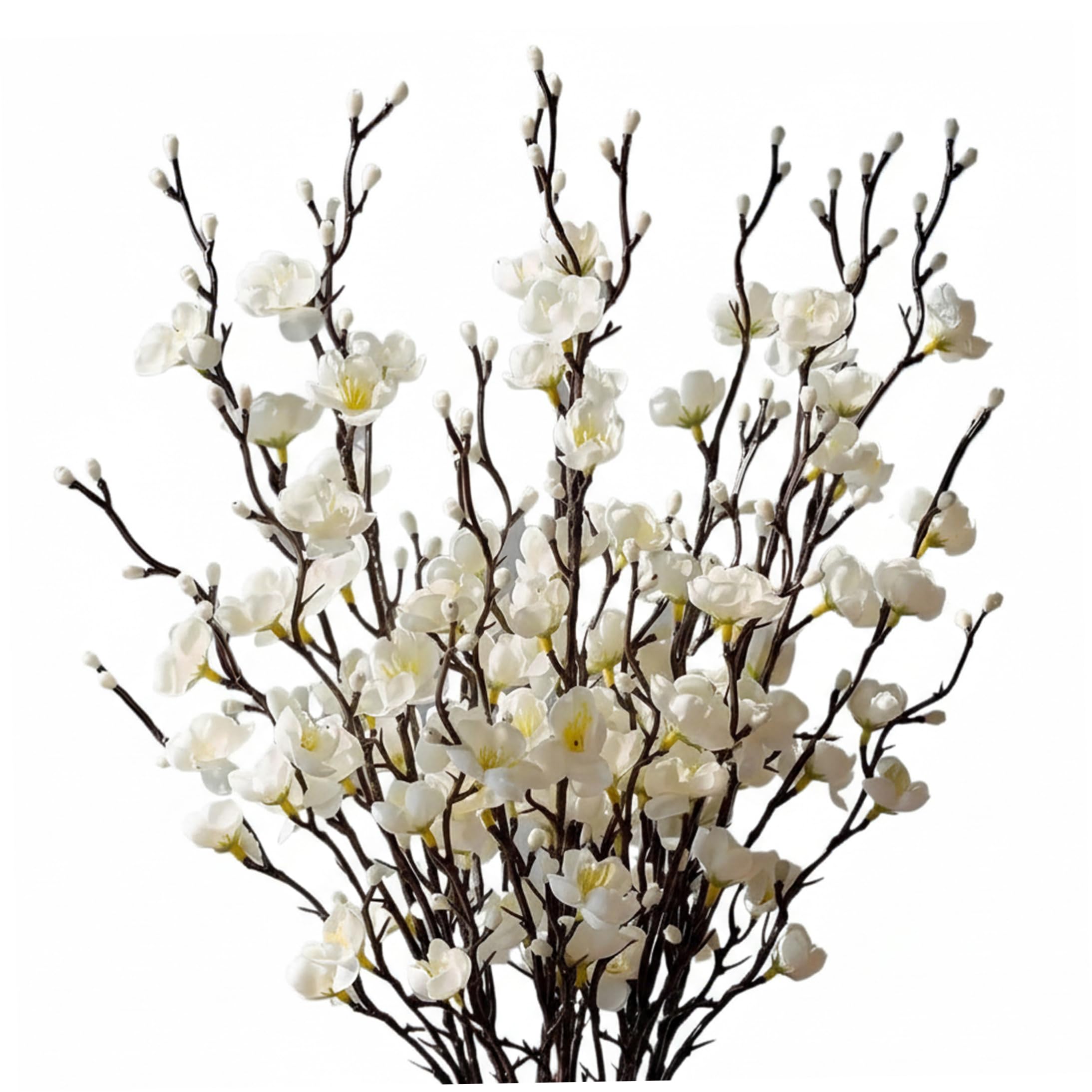Neptuiby Flower Stems, Cherry Blossom Branches Artificial Flowers for Decoration, Realistic Flower Stems, White, 55cm/21.65inch.