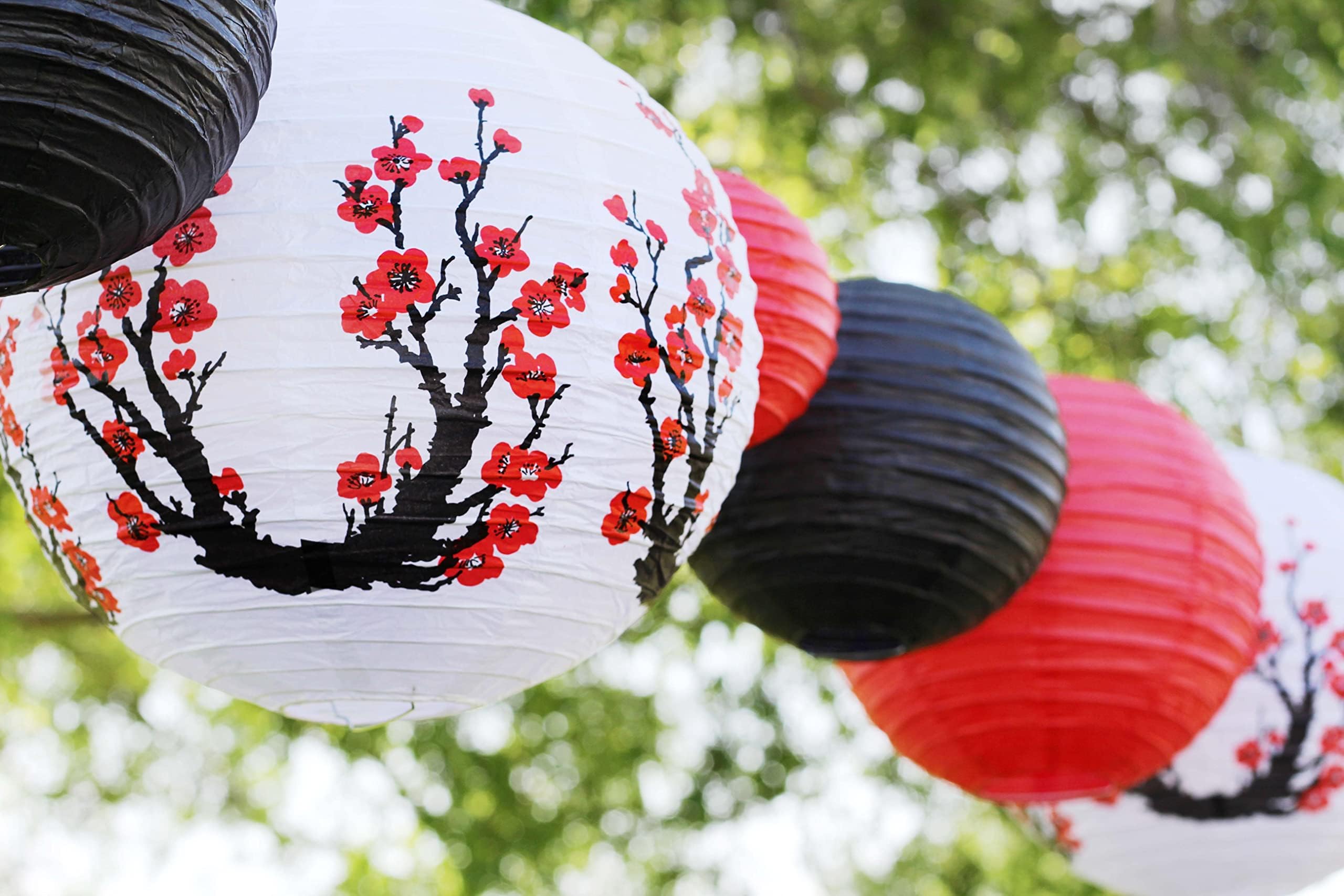 16-Inch Red Cherry Blossom Paper Lanterns (10-Pack) | Large Japanese/Chinese Paper Lanterns for Parties, Weddings, Home Decor, Restaurants, Chinese New Year & Hanami Spring Festival