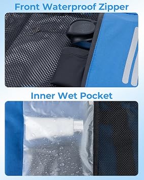 Swim Bag Mesh Drawstring Backpack with Shoe Compartment & Wet Pocket Waterproof Beach Backpack Pool Bag for Swimming, Gym, Travel and Workout Gear (Blue)