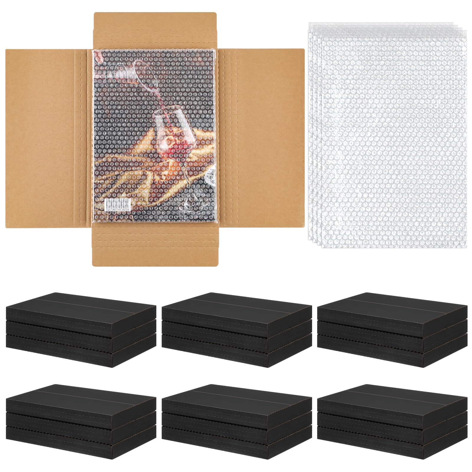 Fullhawl Paquete de 30 sobres de cómics corrugados con 30 bolsas de burbujas, caja de envío de cómics, caja de fotos de cartón fácil de plegar para embalaje por correo, altura ajustable (negro, 7.8 x
