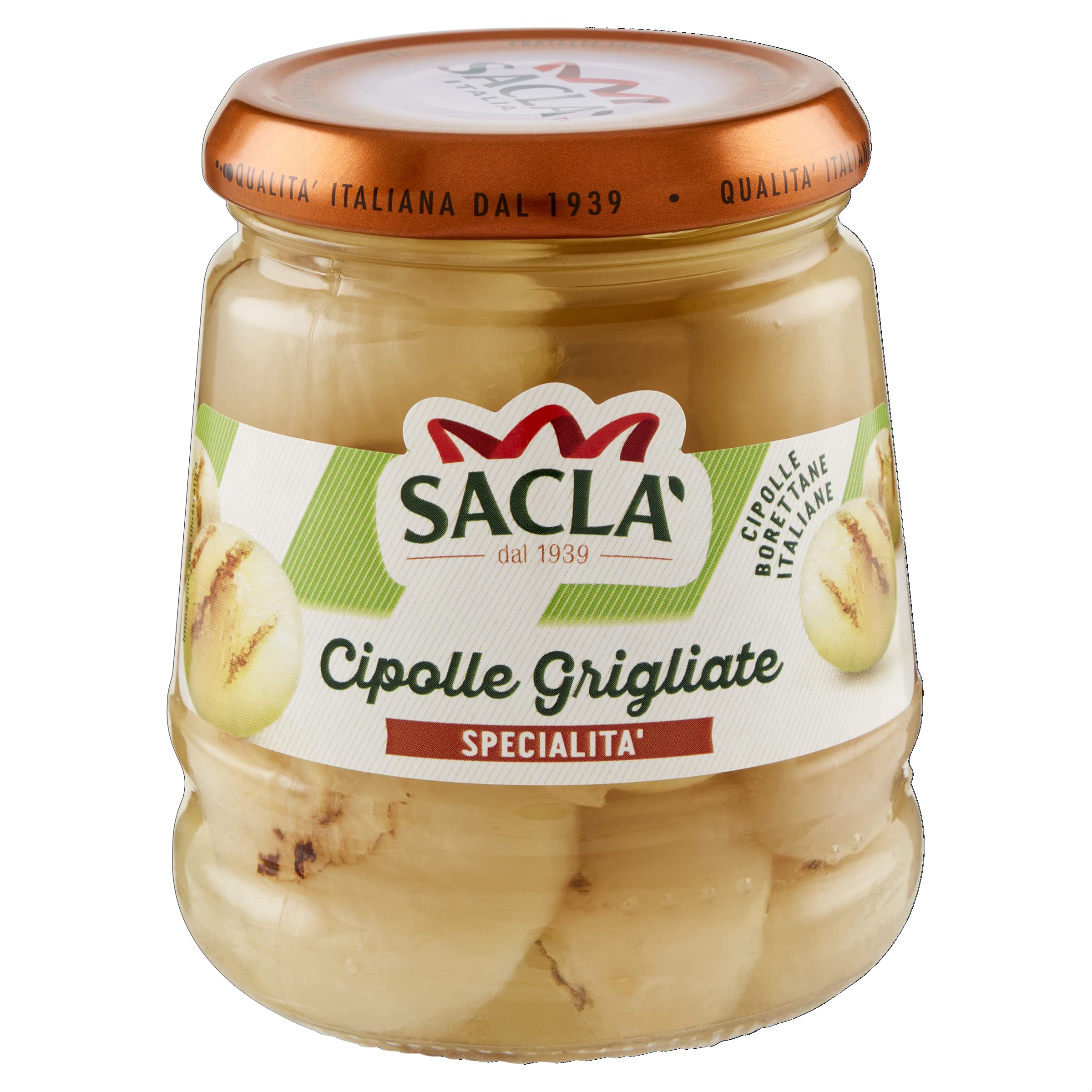 Saclà, Sottoli Grigliati, Cipolle Borettane Grigliate, Ideali per Antipasto, Contorni e per Arricchire i Tuoi Piatti, Vaso Vetro, 280g, Confezione da 12 Pezzi