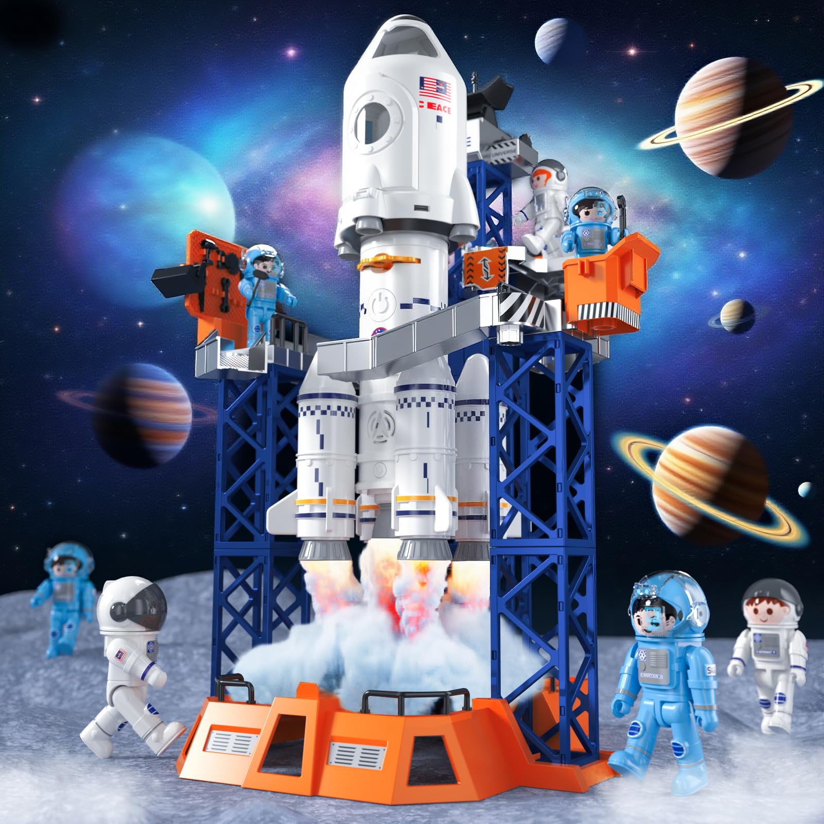 Centro de lanzamiento de cohetes espaciales 16 en 1, juguete espacial inspirado en STEM con cohete, torre de lanzamiento, observatorio, control, cumpleaños, Navidad, Pascua, regalos para niños de 6